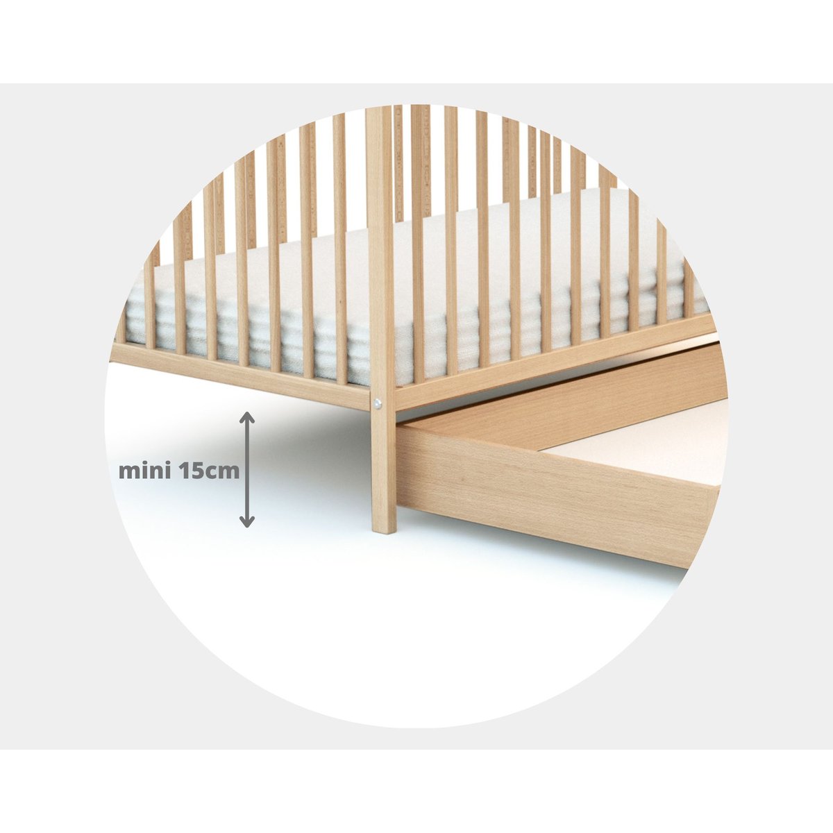 Tiroir de lit bébé en bois ROLO 60 x 120 hêtre verni, WEBABY