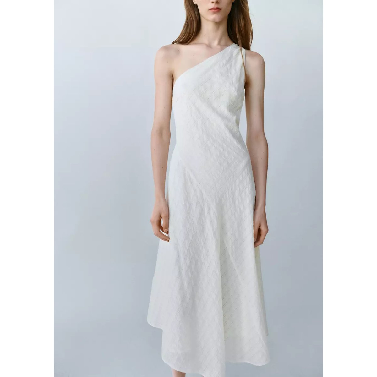 Robe asymétrique texturée carreaux écru, MANGO