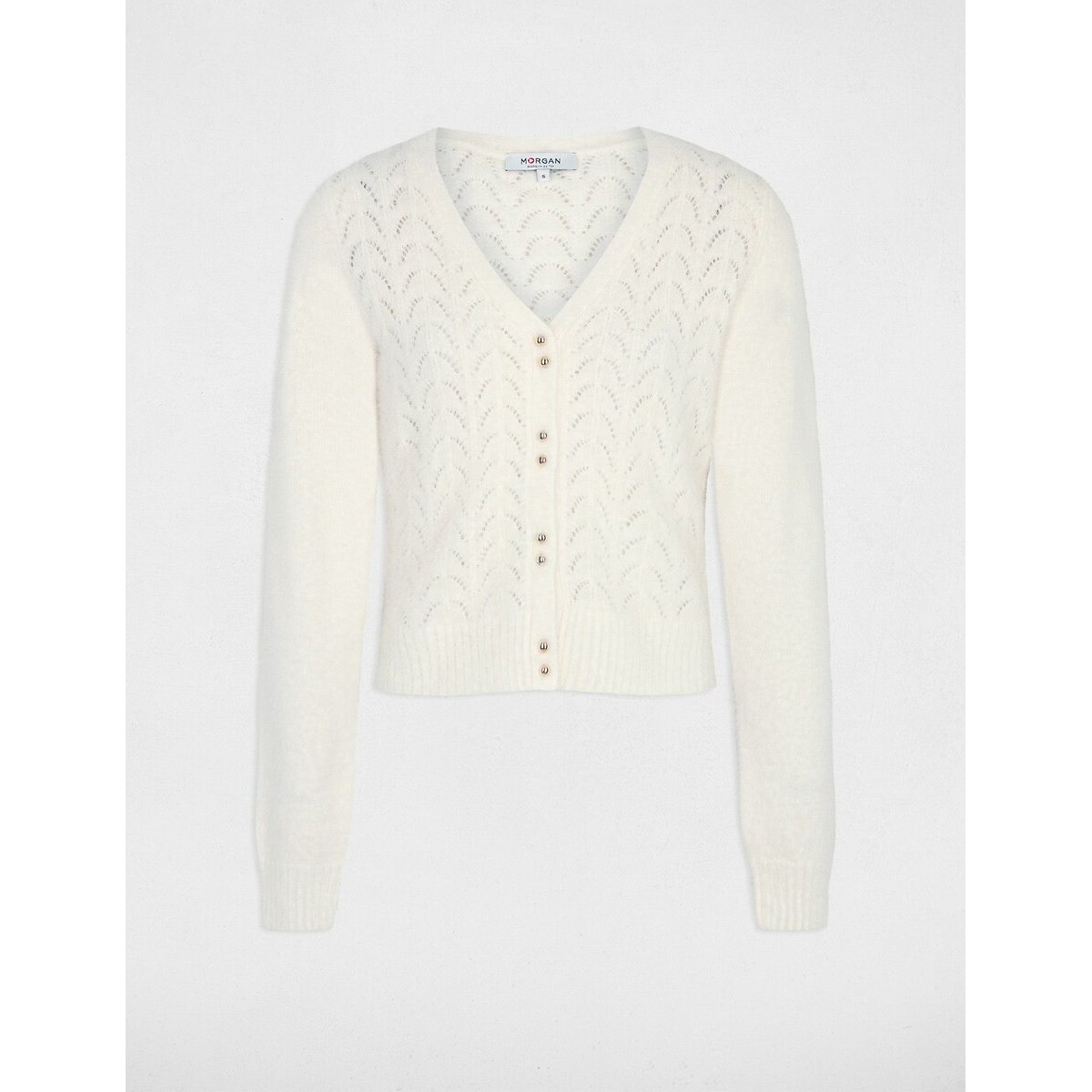 Cropped V-Neck Cardigan in Fine Knit ivory, MORGAN