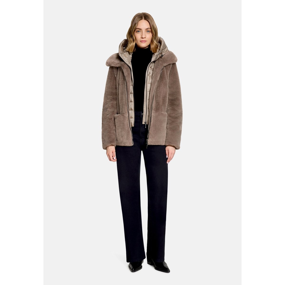Veste en peluche avec partie veste sans manches amovible gris foncé, AMBER & JUNE