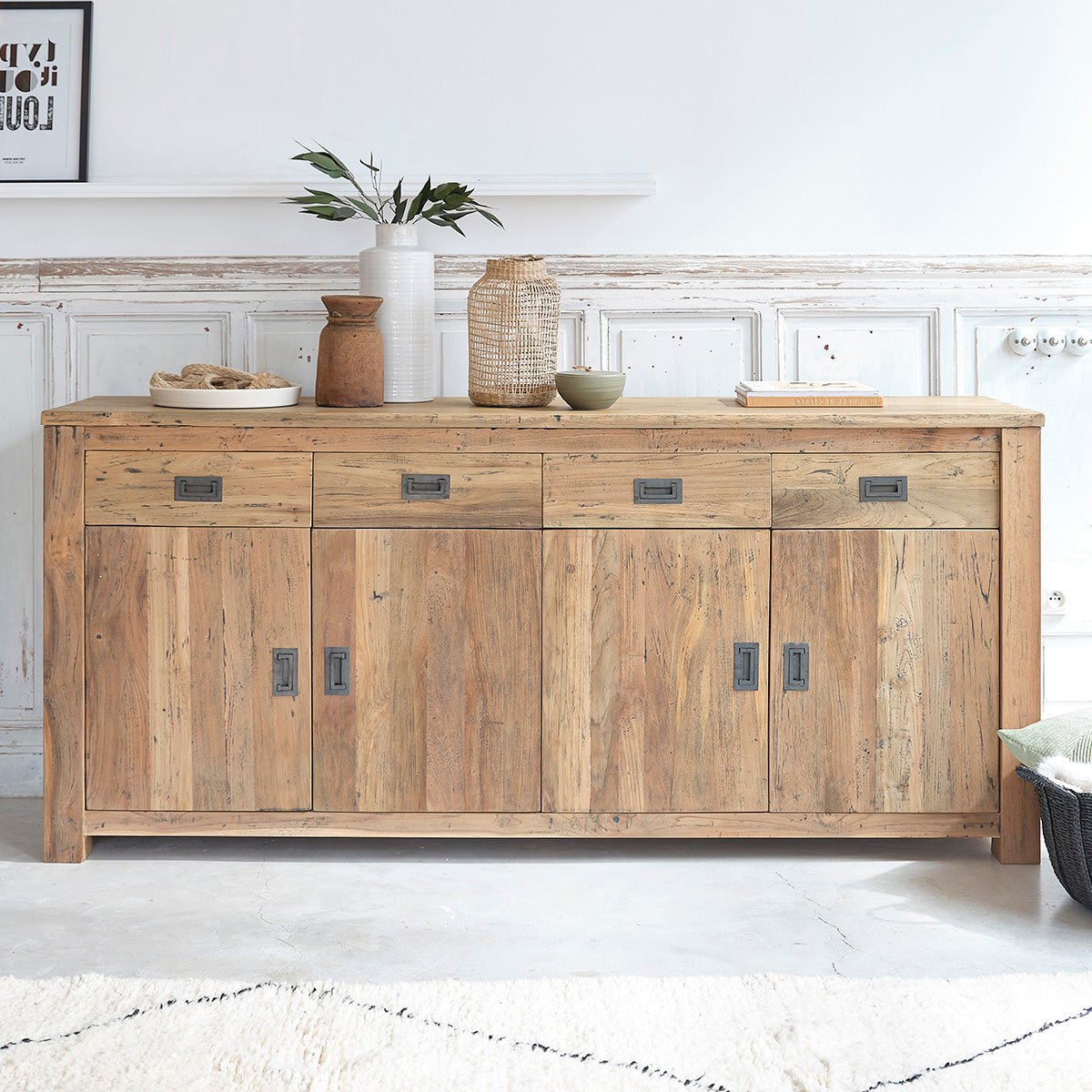 Buffet en bois de teck recyclé 200 cm CARGO naturel, BERAH GETAH