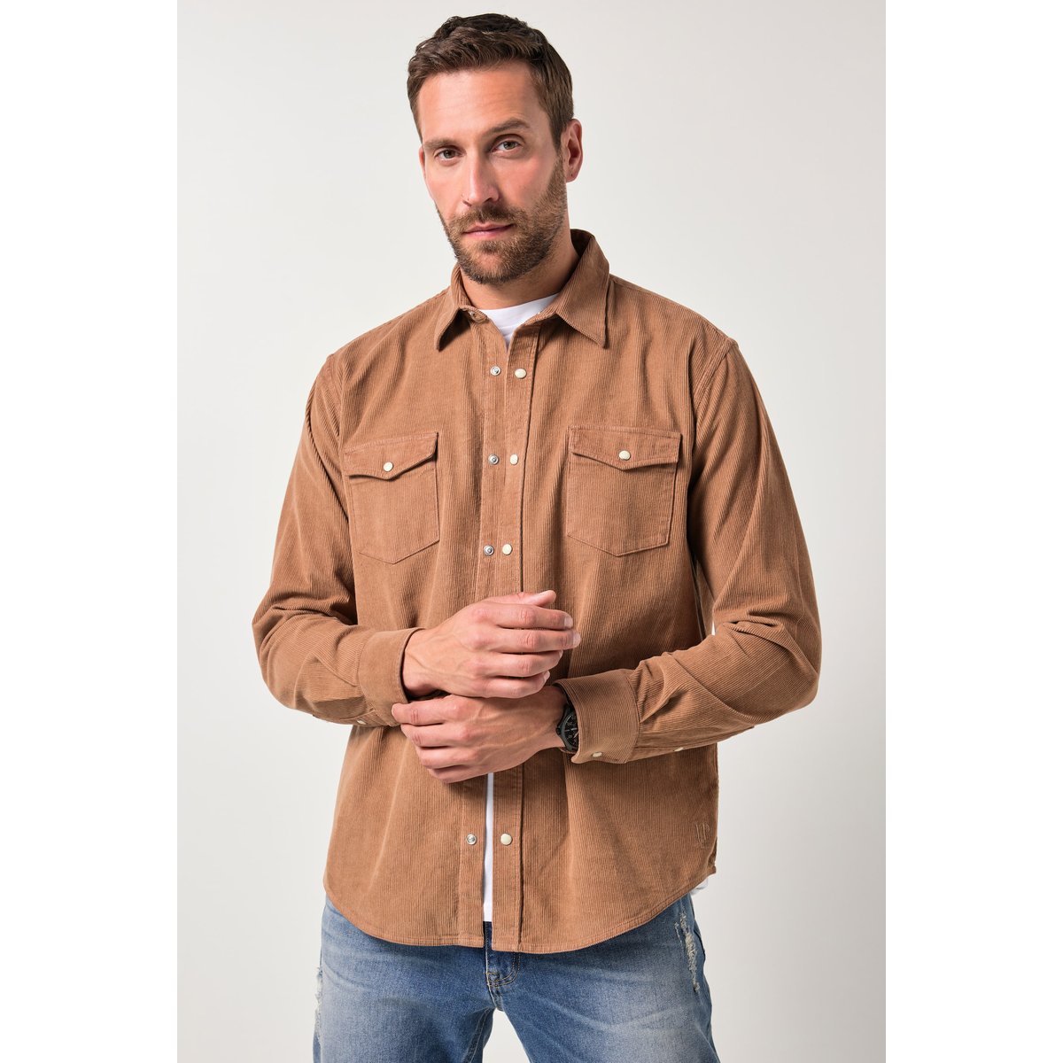 Chemise en velours côtelé marron noisette, JP1880