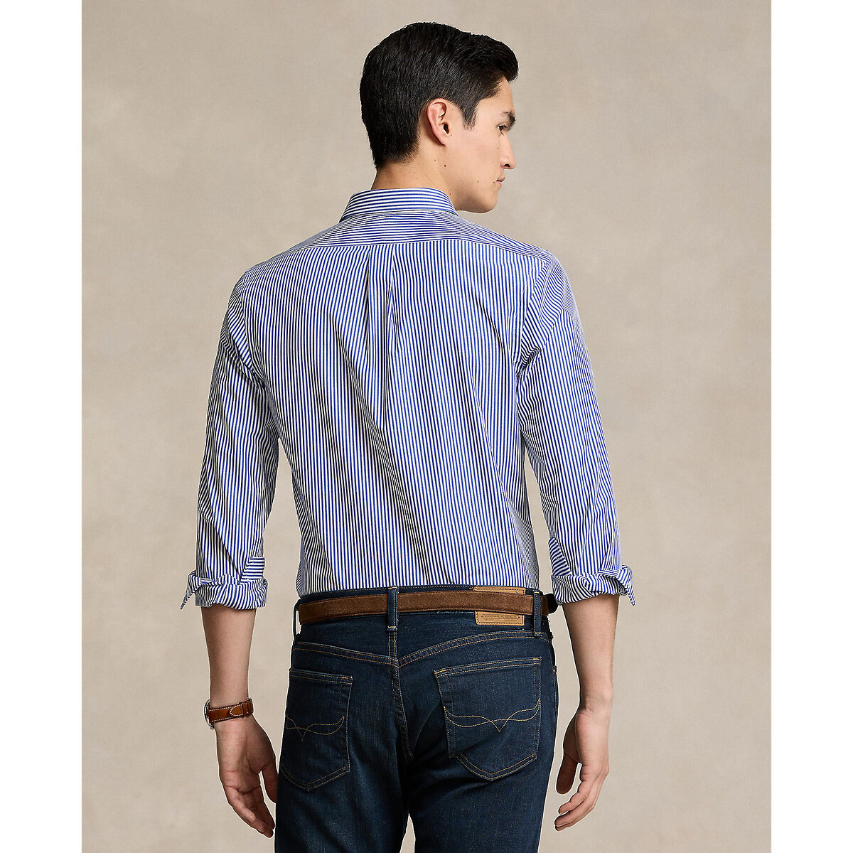 Chemise rayée cintrée popeline stretch blanc/bleu, POLO RALPH LAUREN