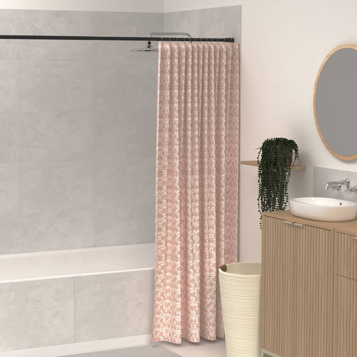 Rideau de douche rectangulaire BLOOM rose, 5FIVE SIMPLY SMART