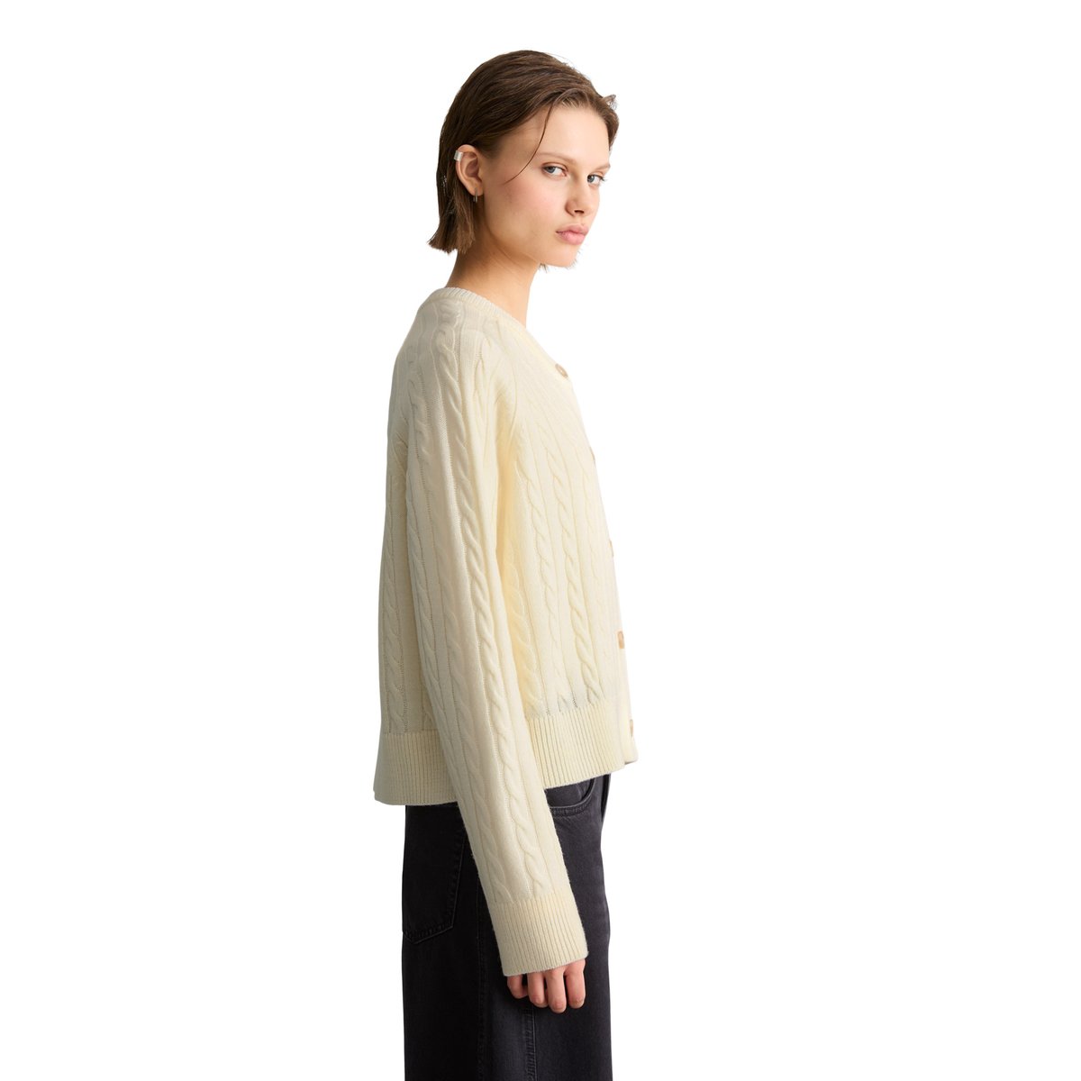 Cardigan oversize à mailles torsadées en mélange de laine vierge douce blanc, MARC O’POLO DENIM
