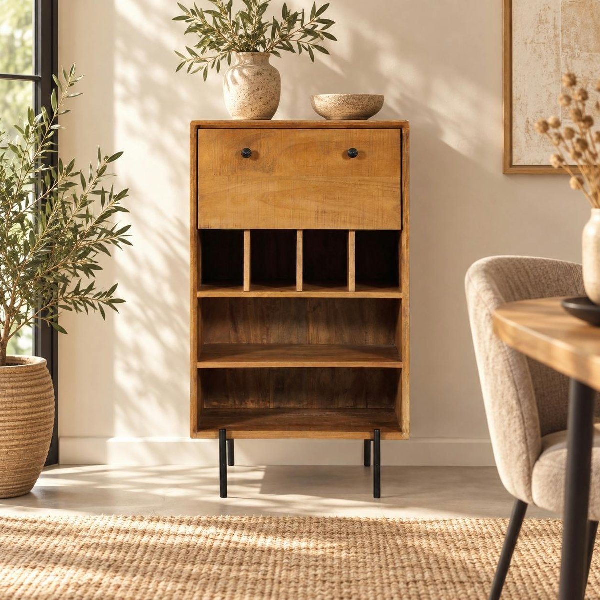 Meuble bar en bois de manguier 1 abattant ALMA bois naturel, PIER IMPORT