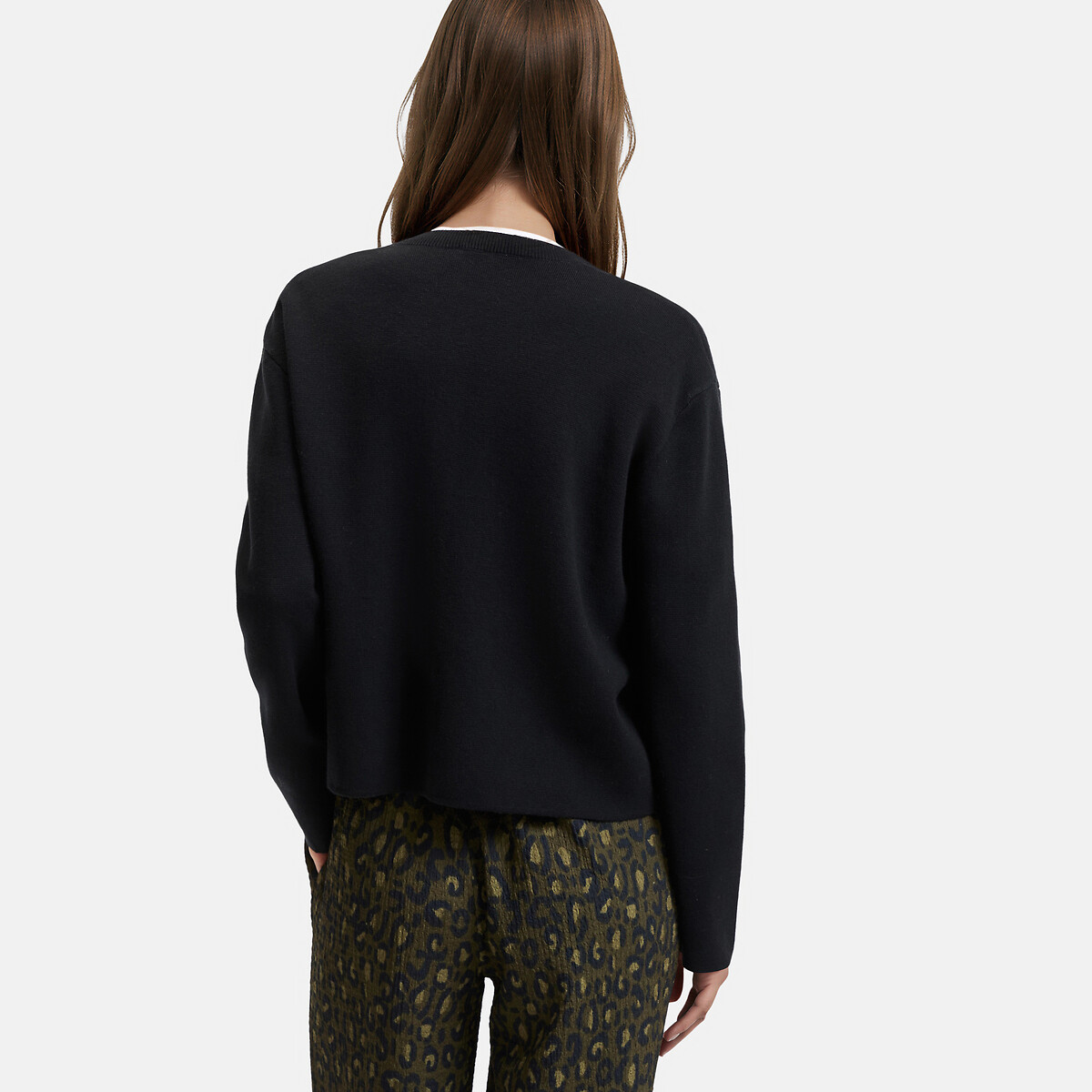 Cardigan en maille milano laine et coton noir, LA REDOUTE COLLECTIONS