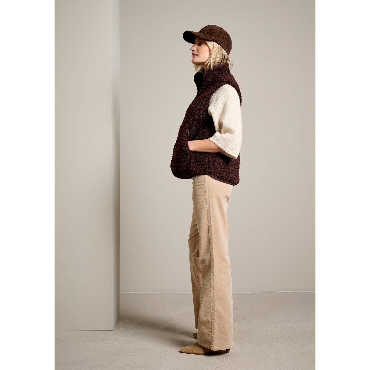 Gilet zippé effet sherpa brun fonce chocolate, LOLALIZA