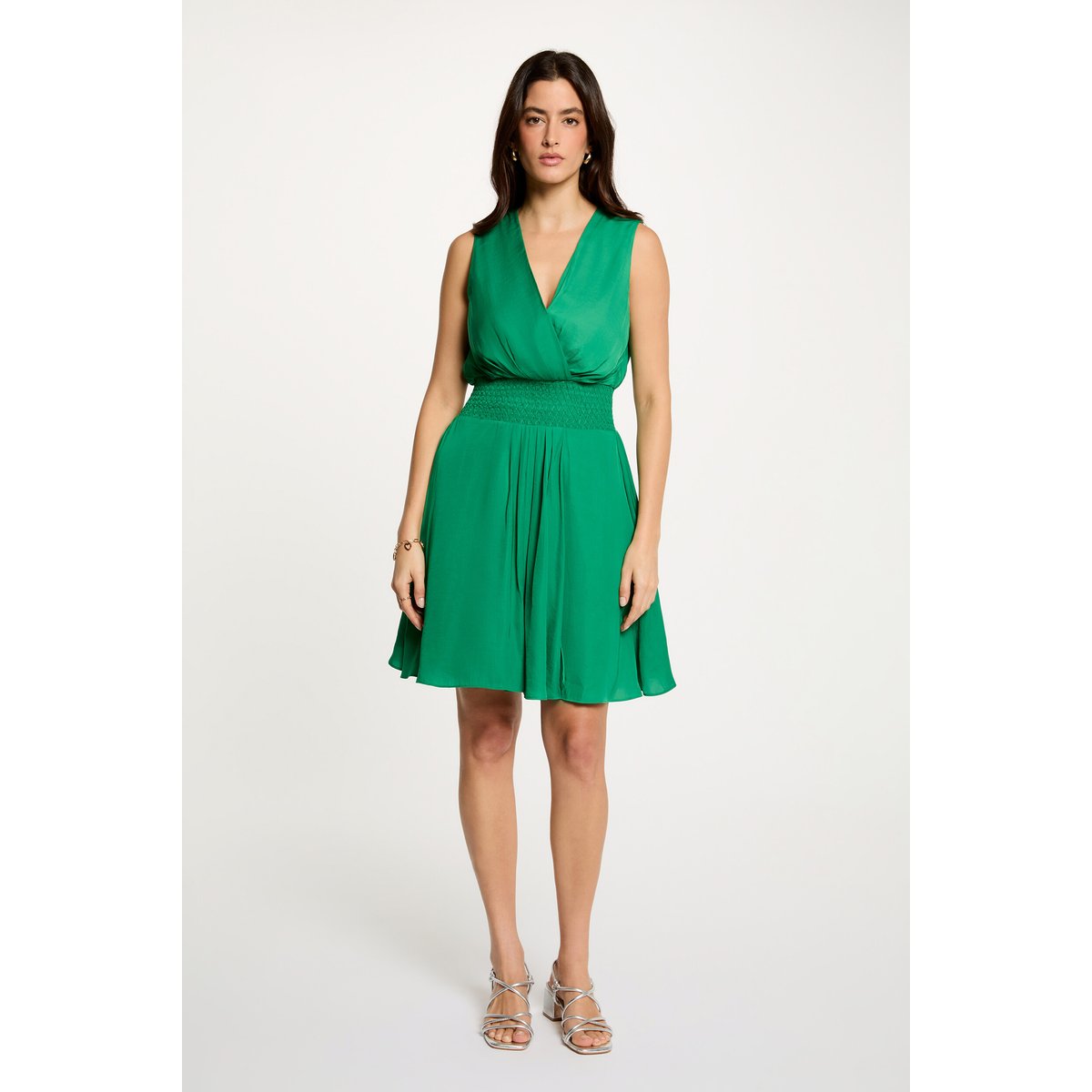 Robe courte droite fluide vert prairie, MORGAN