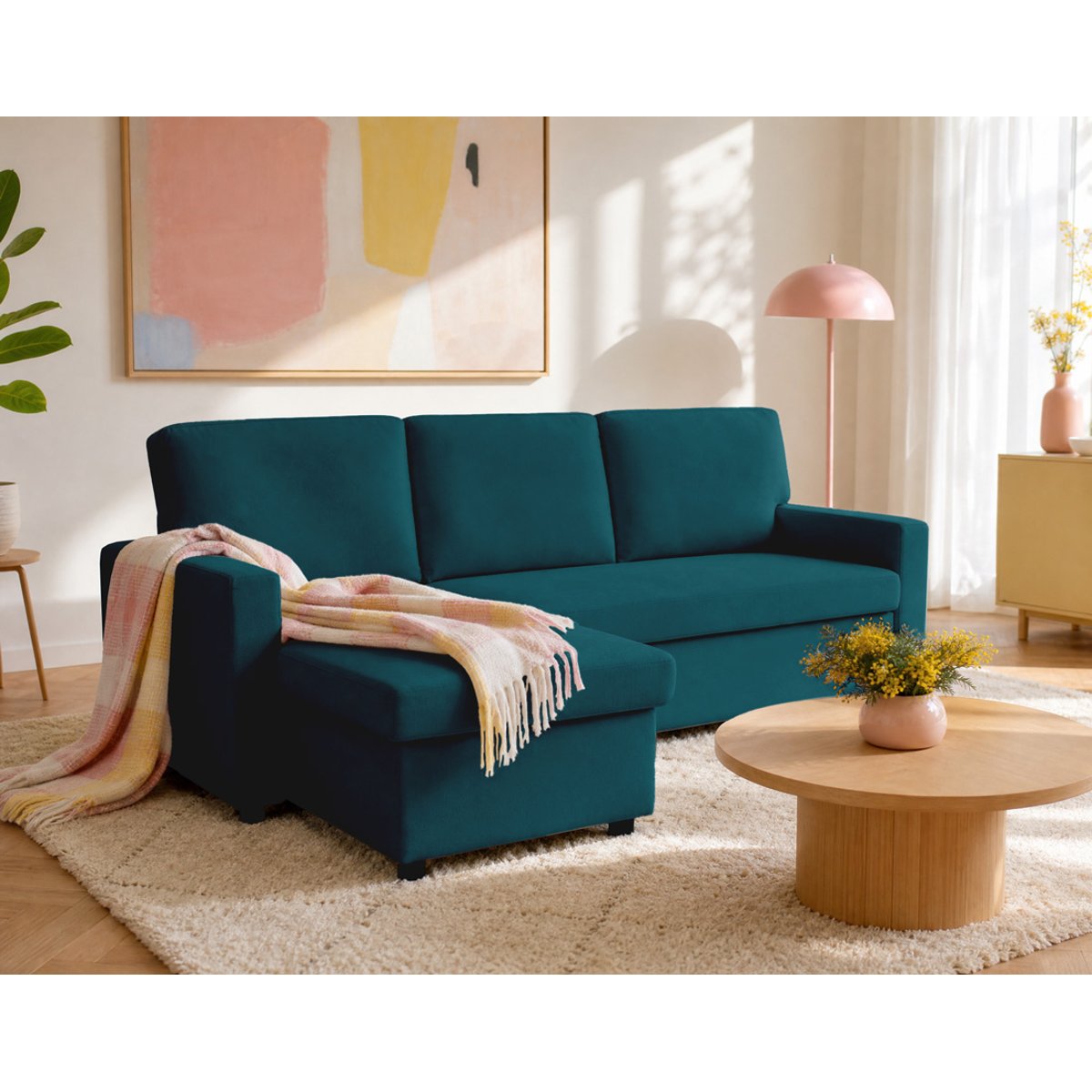 Canapé d’angle réversible convertible 4pl, MEIYA bleu, BEST MOBILIER