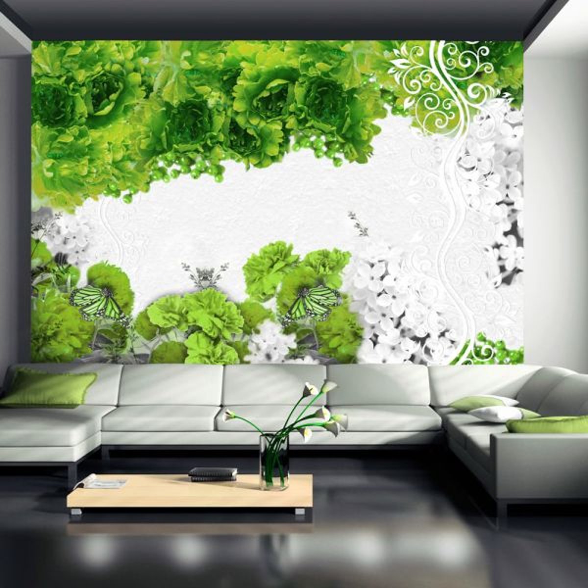 Papier peint intissé panoramique Fleurs Colors of spring: green gris / argent, EDEN