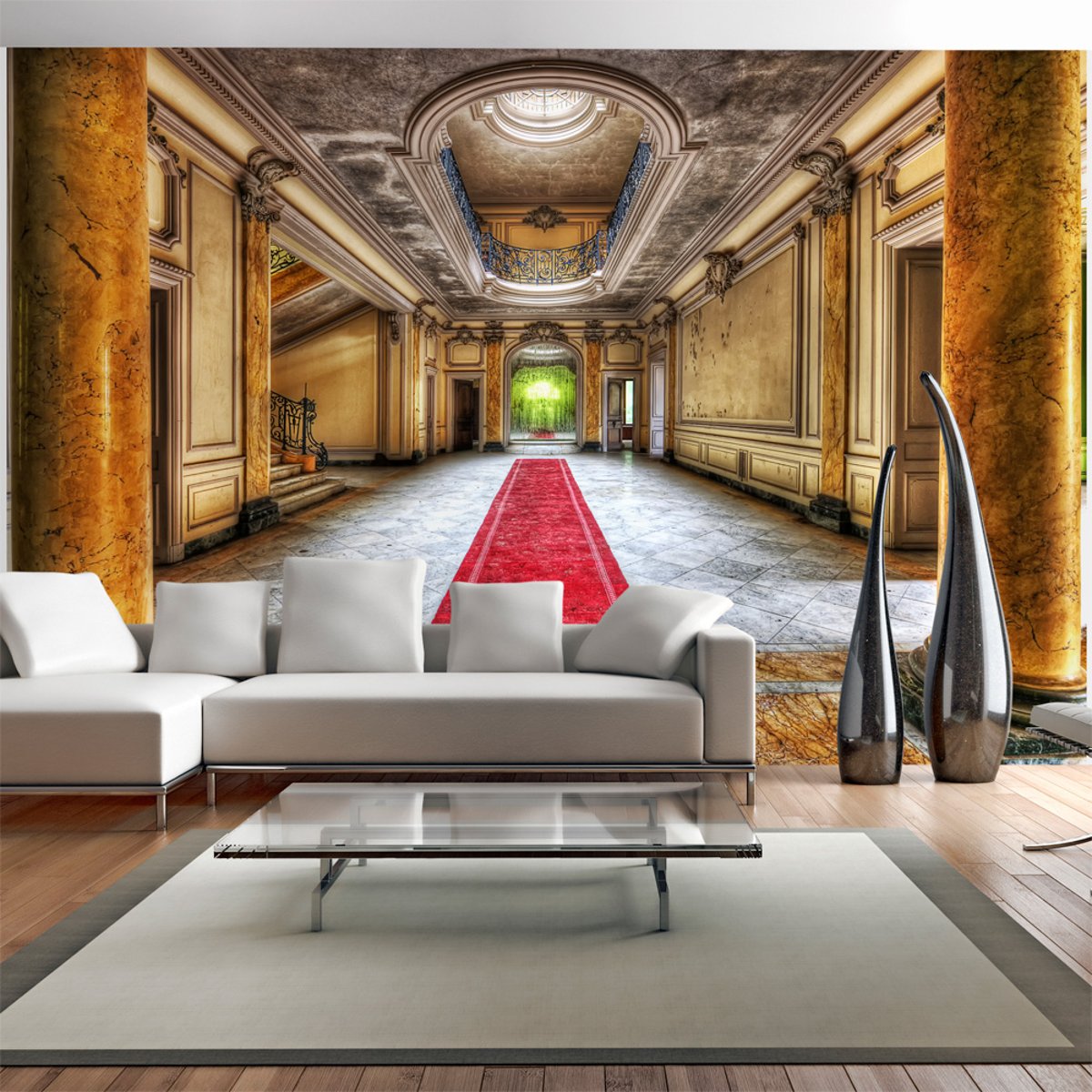 Papier peint intissé panoramique 3D et Perspective Mystery marble beige, EDEN