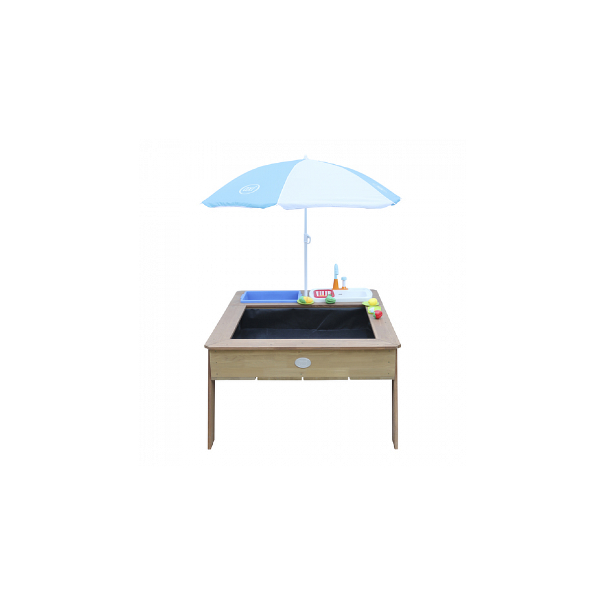 AXI Linda Table sable et eau avec Cuisine et evier Marron Parasol Bleu Blanc couleur unique, AXI HOUSE