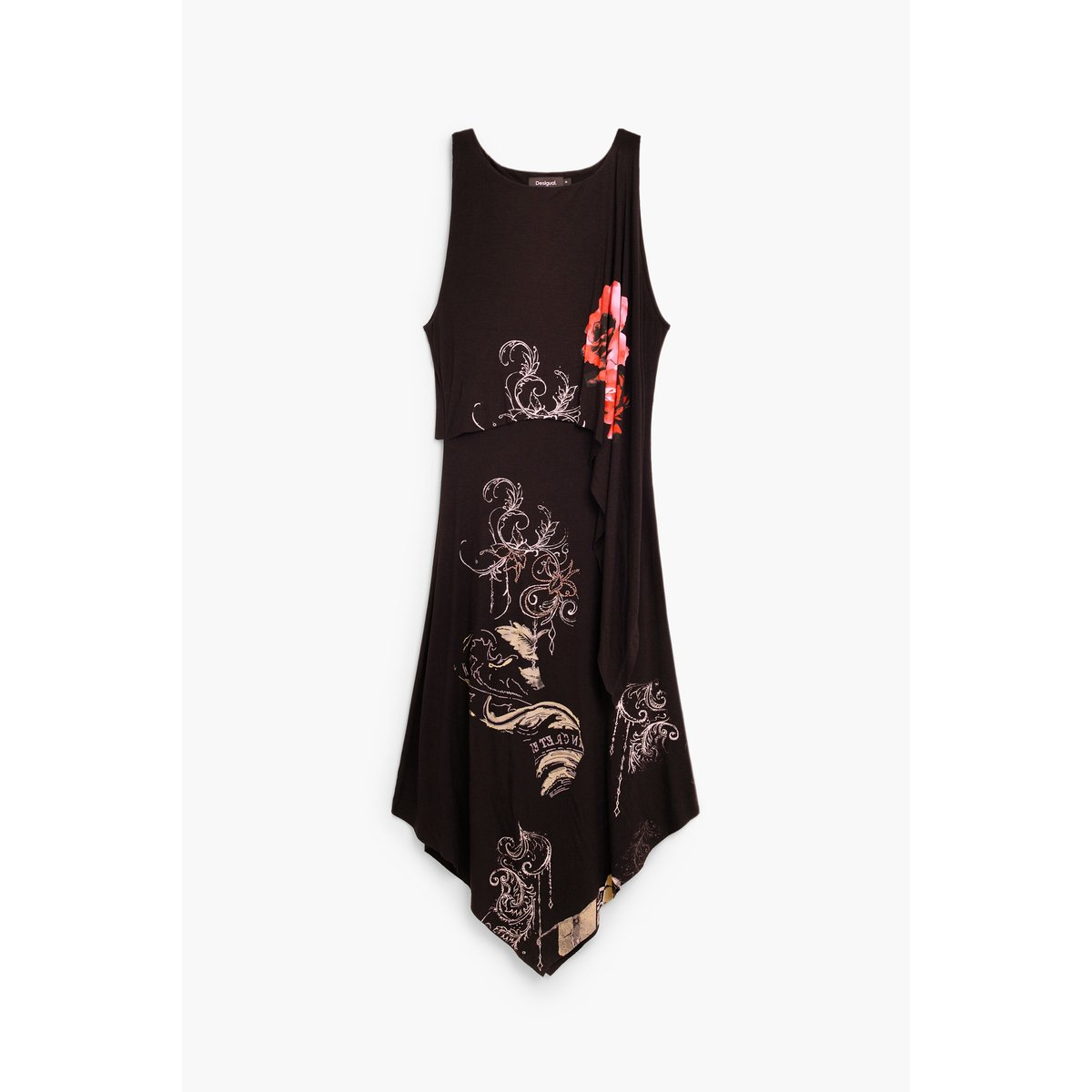 Robe midi asymétrique noir, DESIGUAL