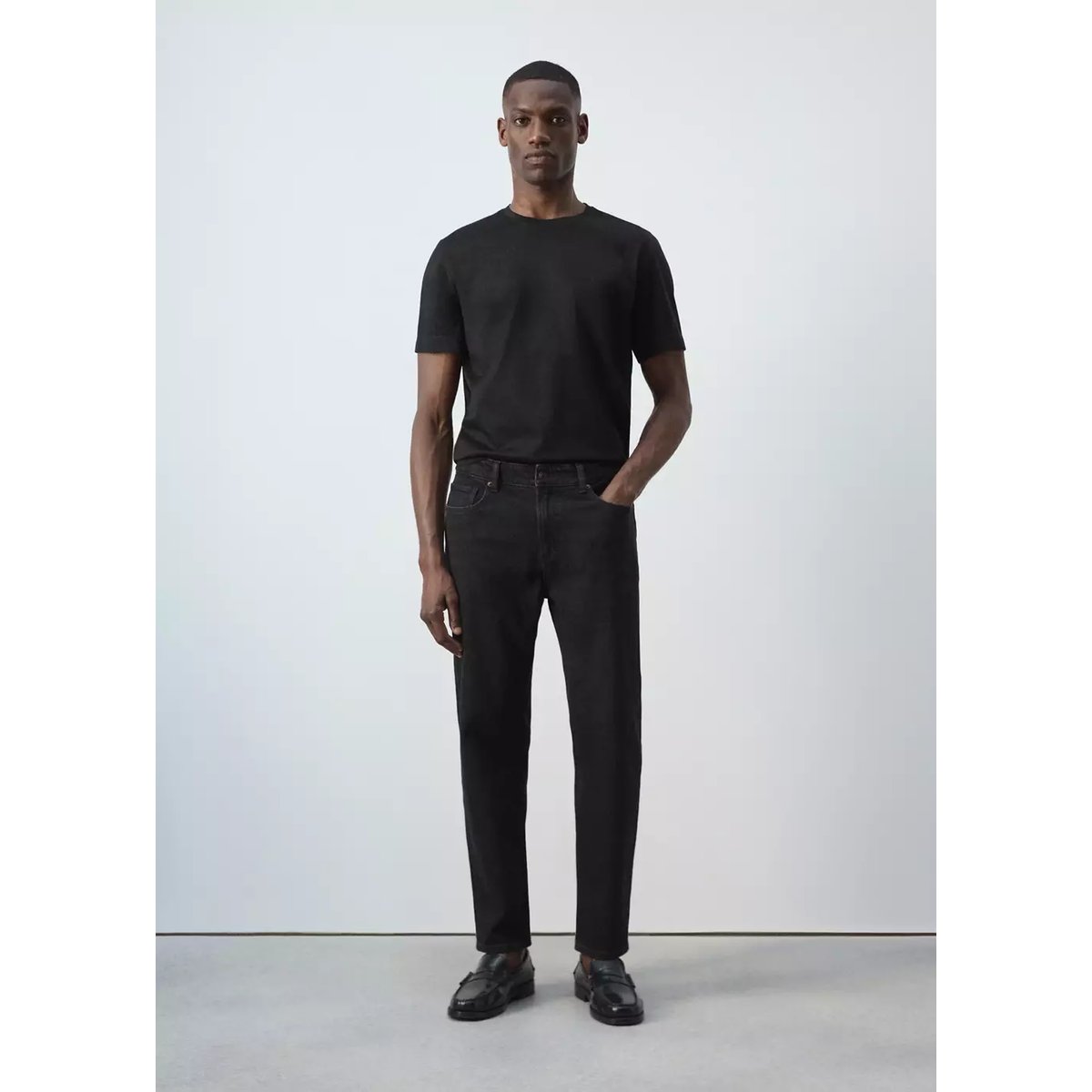 Jean Ben cropped tapered-fit black denim, MANGO MAN