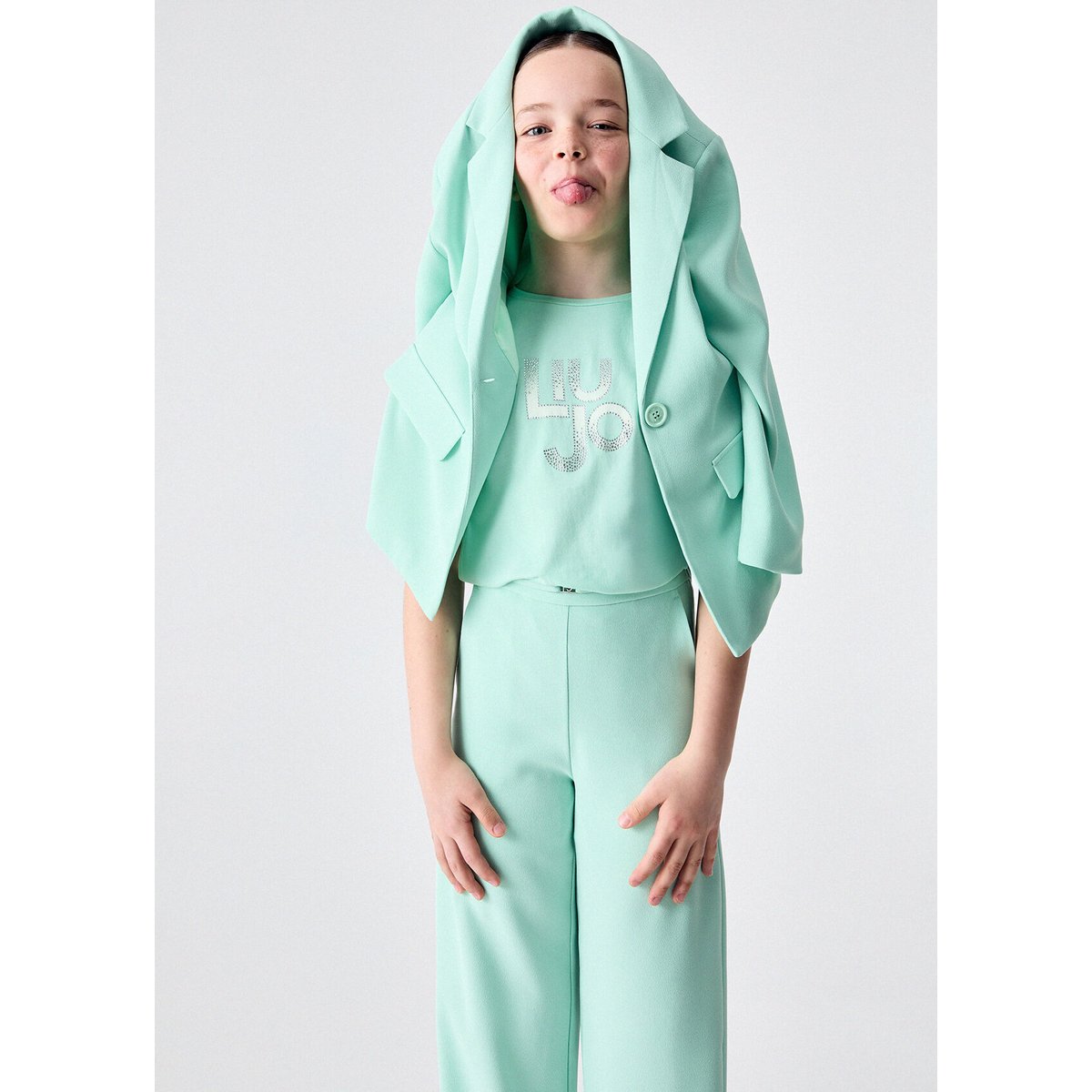 T-shirt avec logo et strass vert menthe, LIU JO
