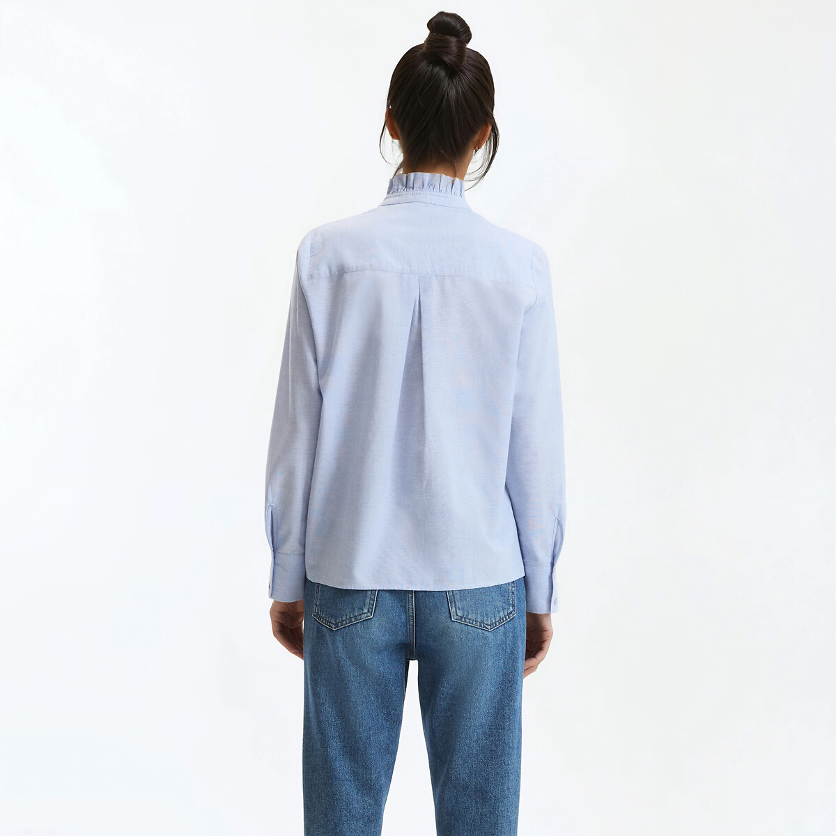 Chemise col montant volanté, manches longues bleu ciel, LA REDOUTE COLLECTIONS