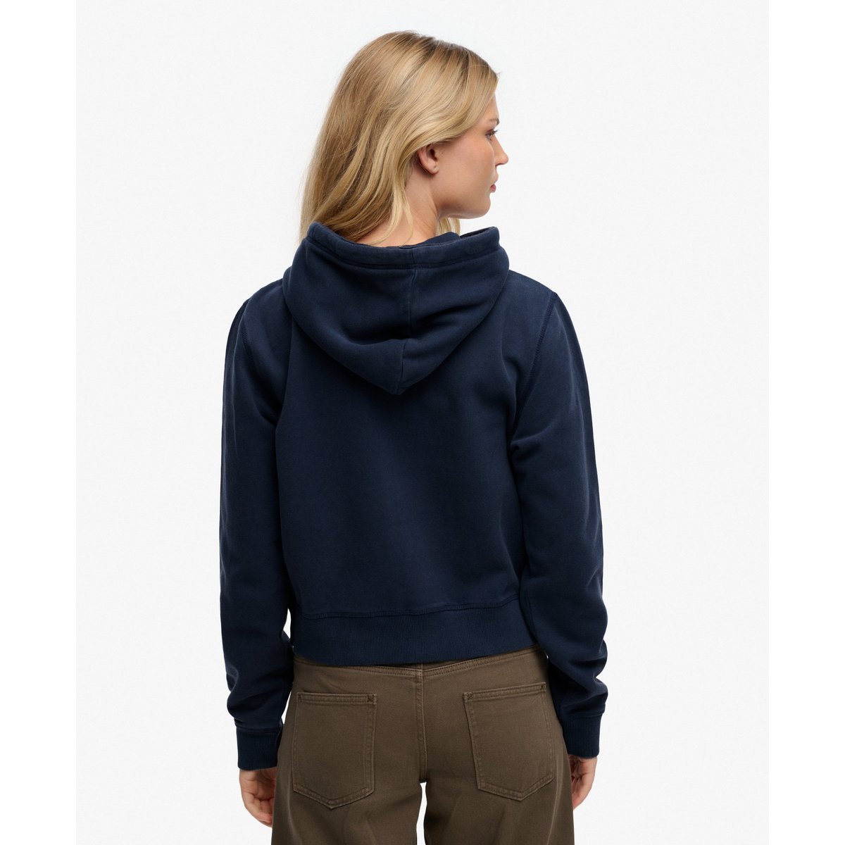 Sweat à capuche zippé court Athletic Essentials bleu marine lauren, SUPERDRY