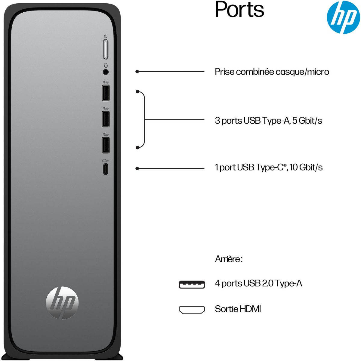 Unité centrale OmniDesk Slim DT S03-0033nf PC Intel 300 SSD 256 Go couleur unique, HP