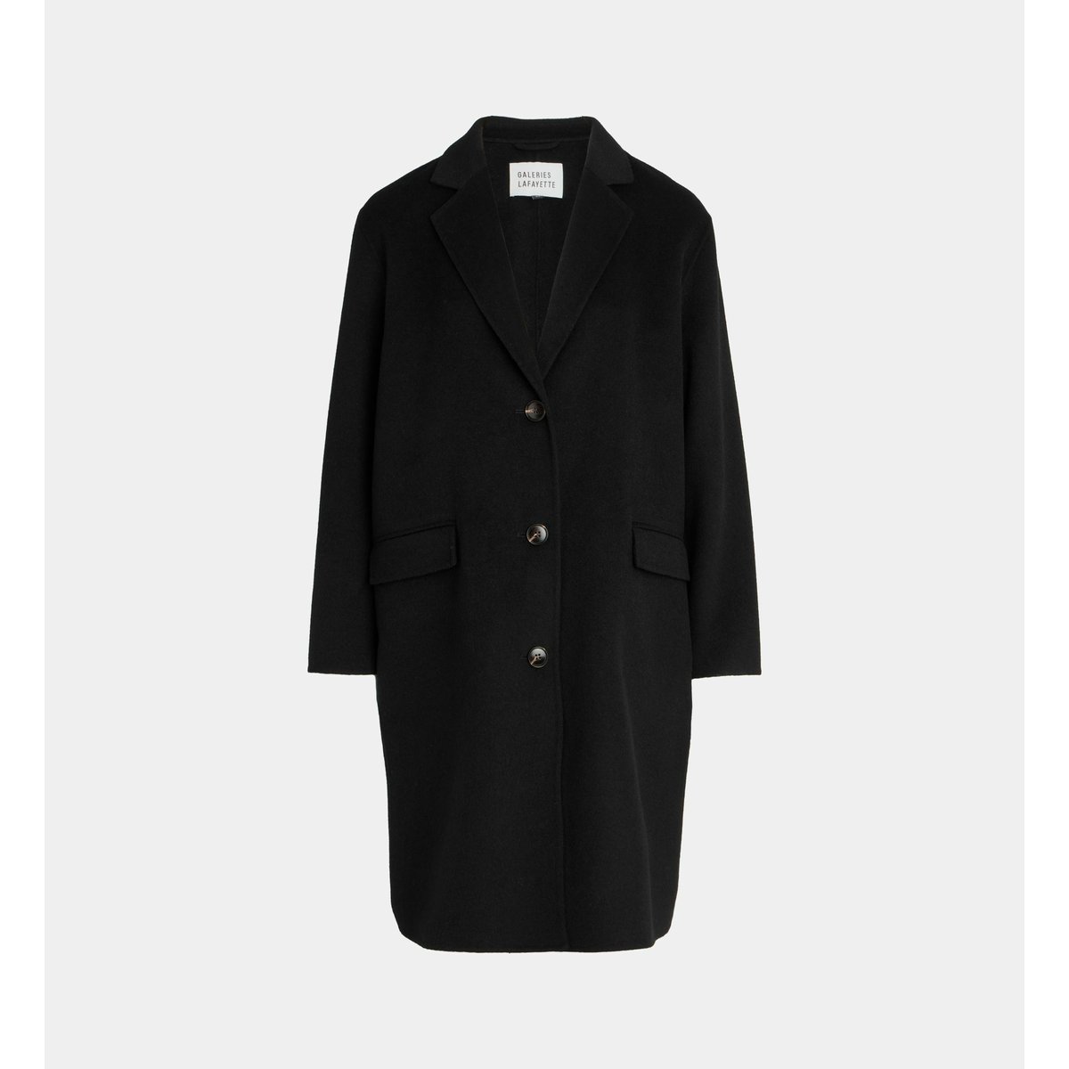 Manteau mi-long claudel laine recyclée mélangée noir, GALERIES LAFAYETTE