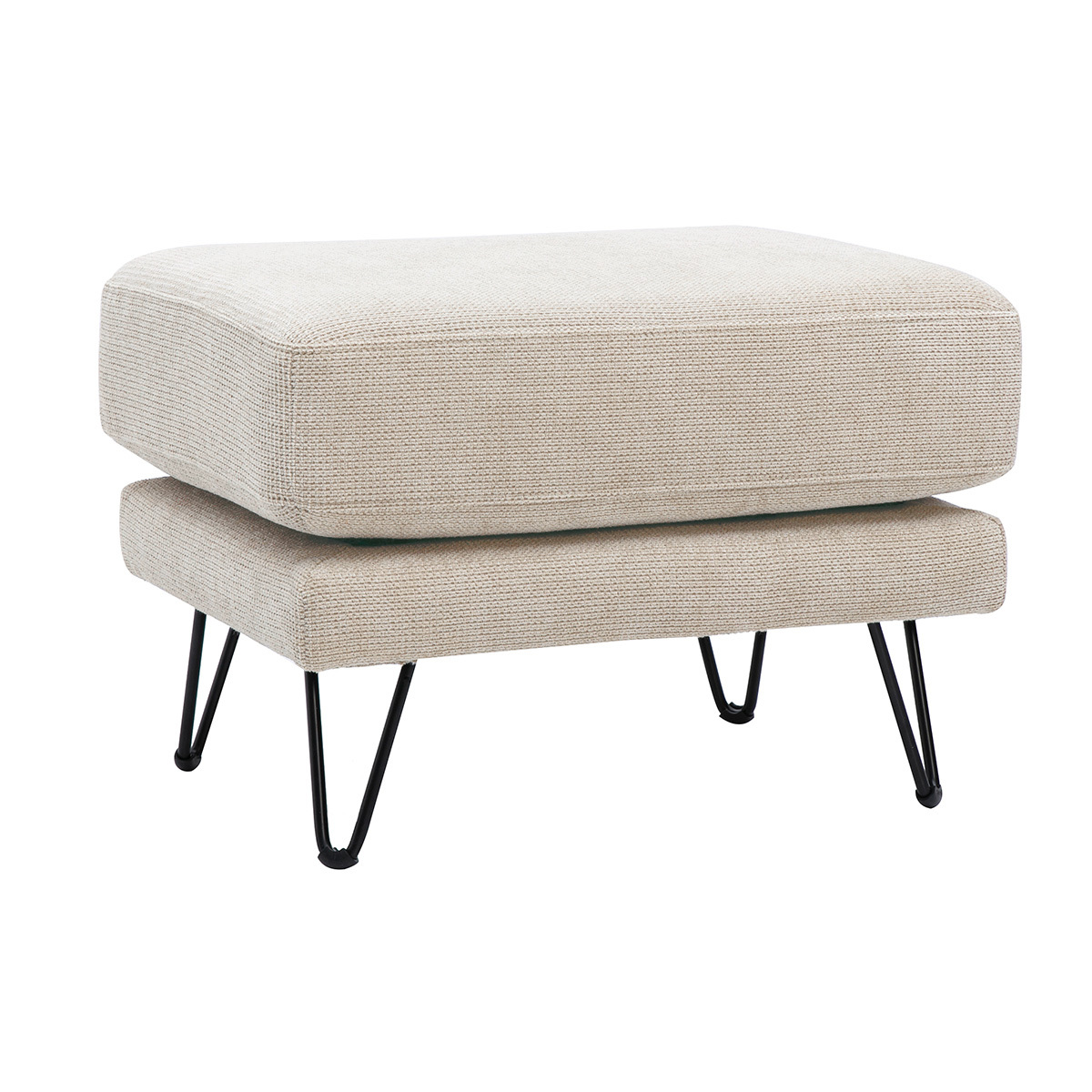Pouf repose-pieds en tissu effet velours vert kaki et métal OSLO beige, MILIBOO