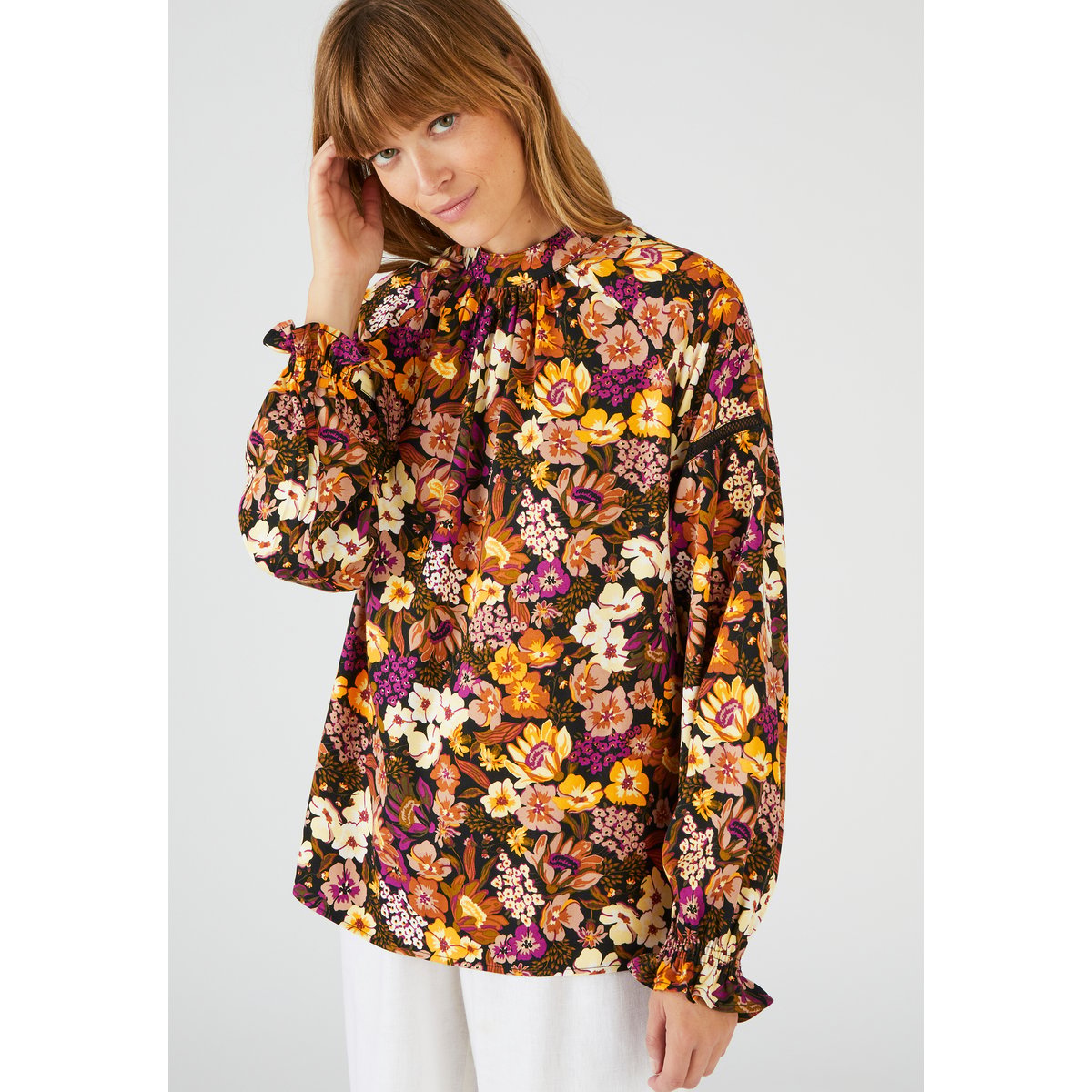 Blouse imprimé foral en fibres viscose imprimé noir, DAMART