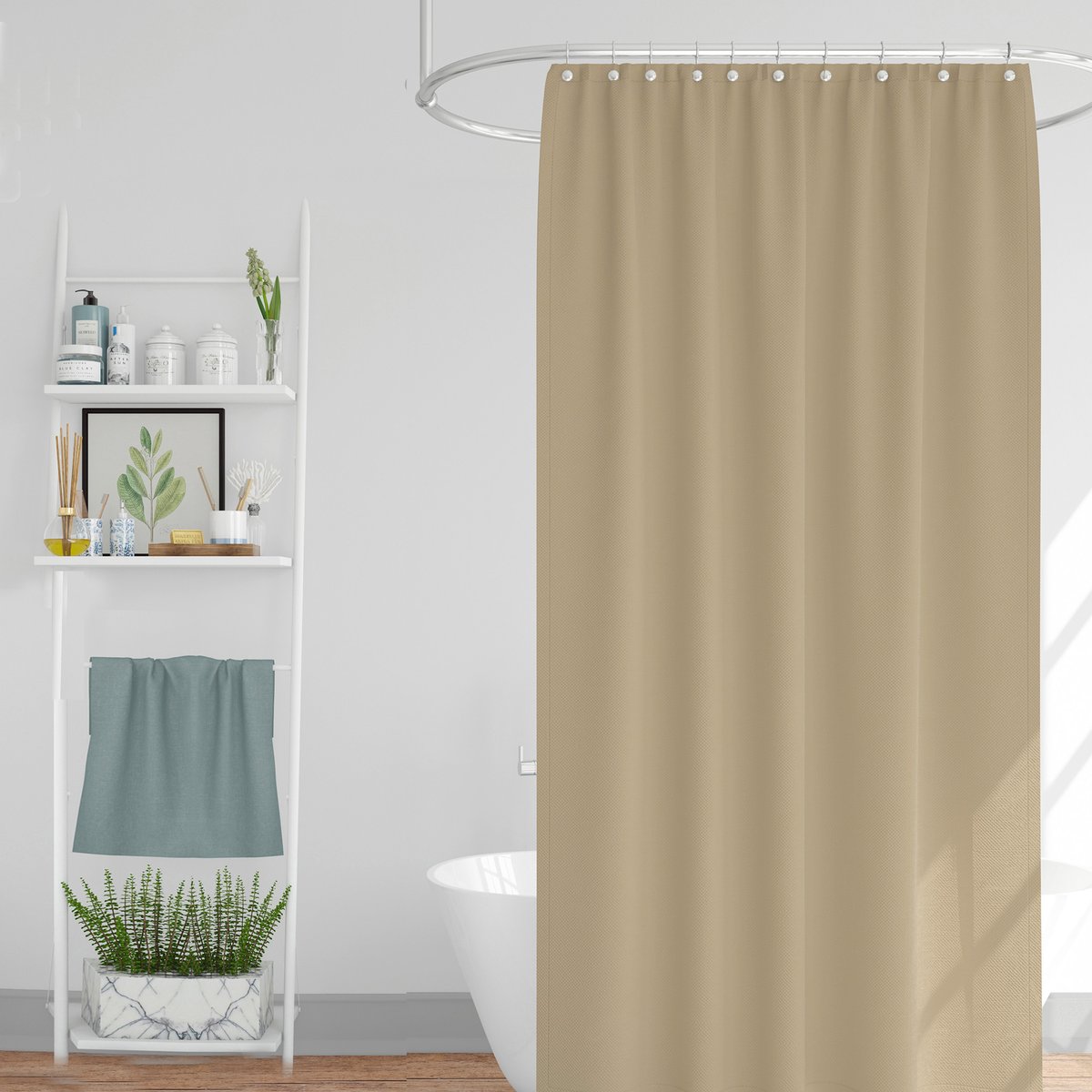 Rideau de douche classique tissu jacquard uni beige sable v019839, WADIGA