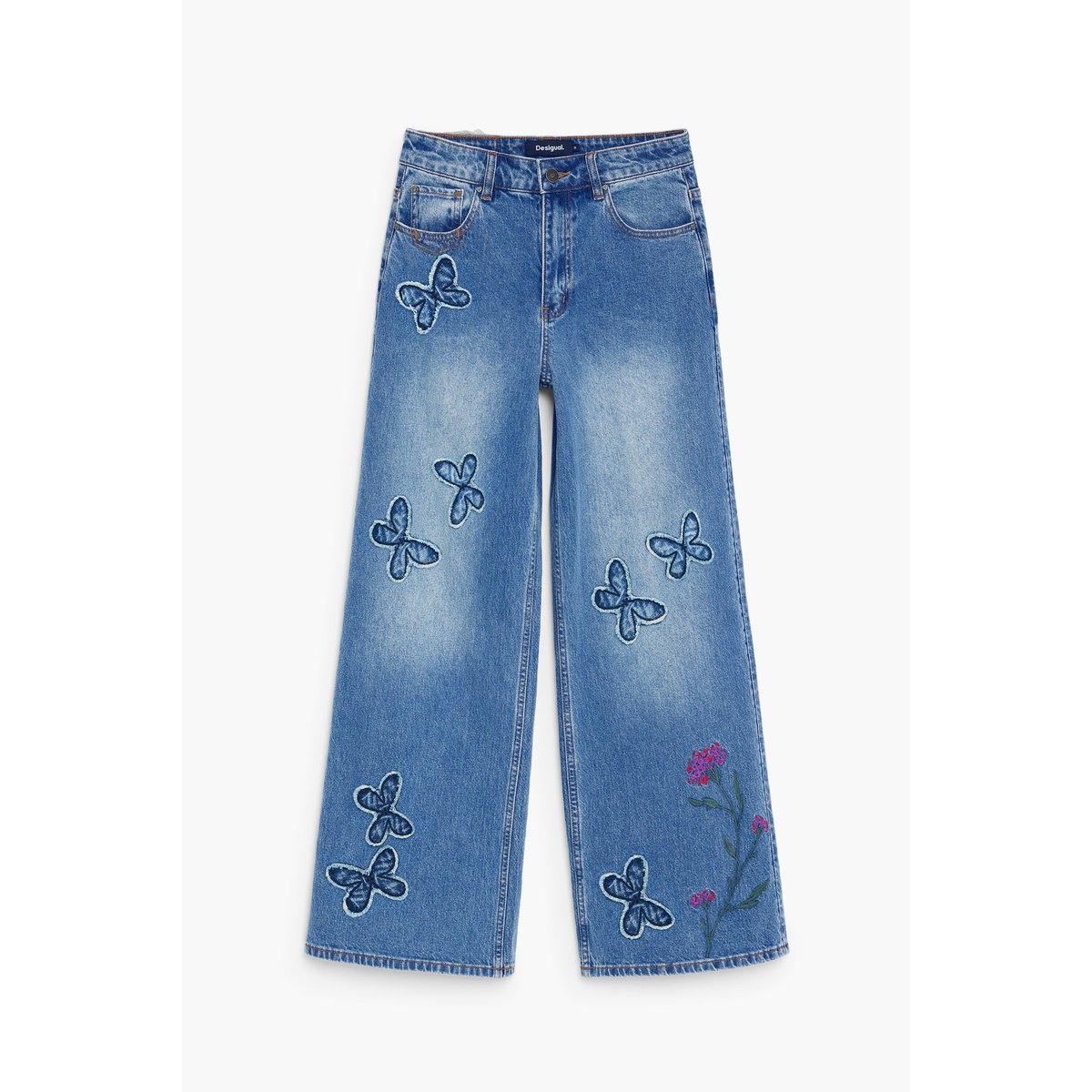 Jean à jambe large avec papillons bleu clair, DESIGUAL