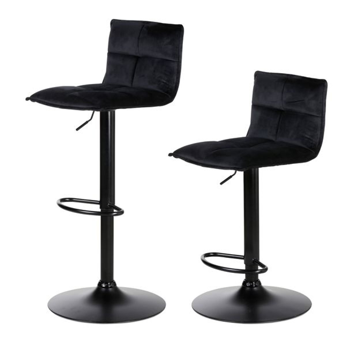 Tabouret de bar en velours réglable Jordi noir, ZAGO