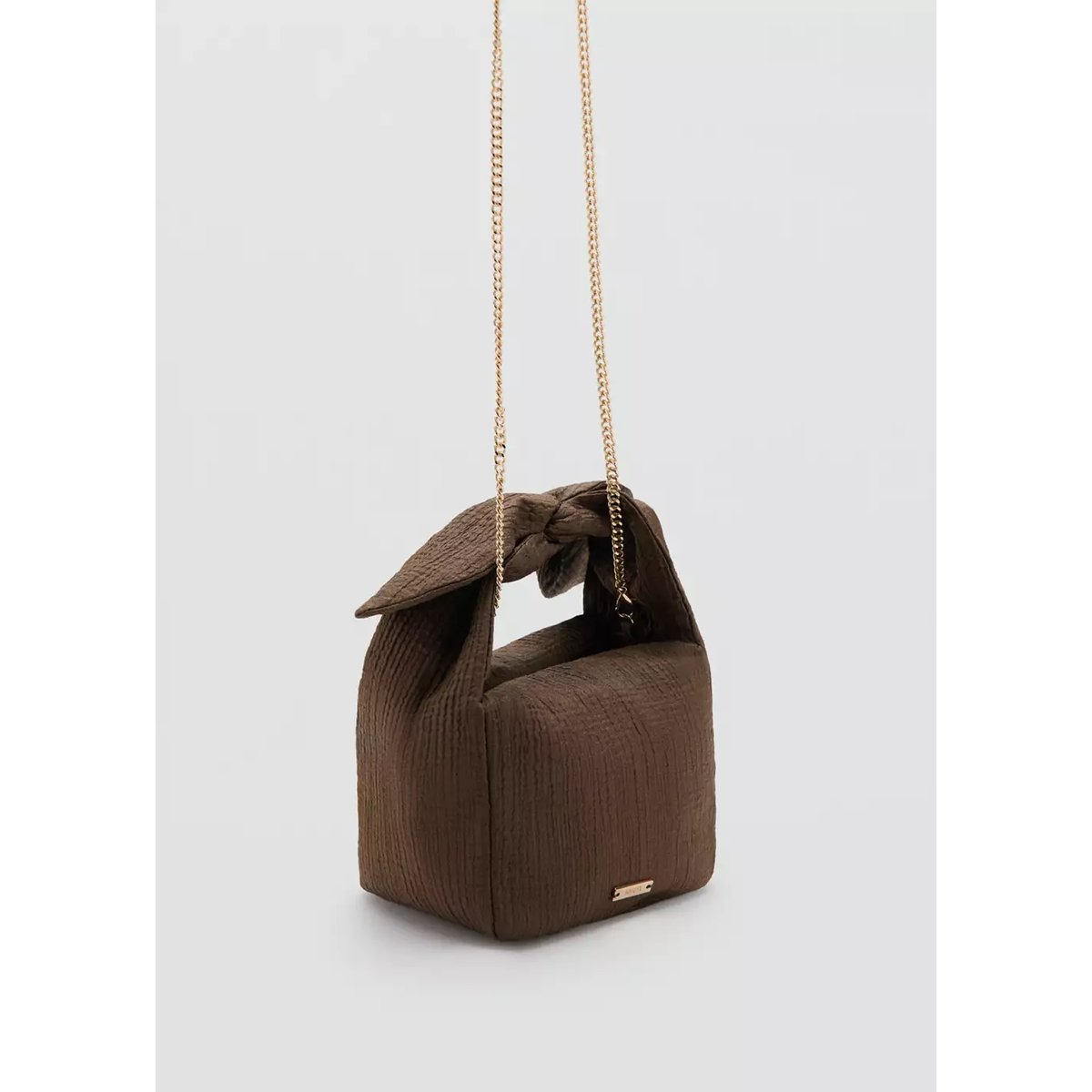Sac à main froissé avec nœud café, MANGO
