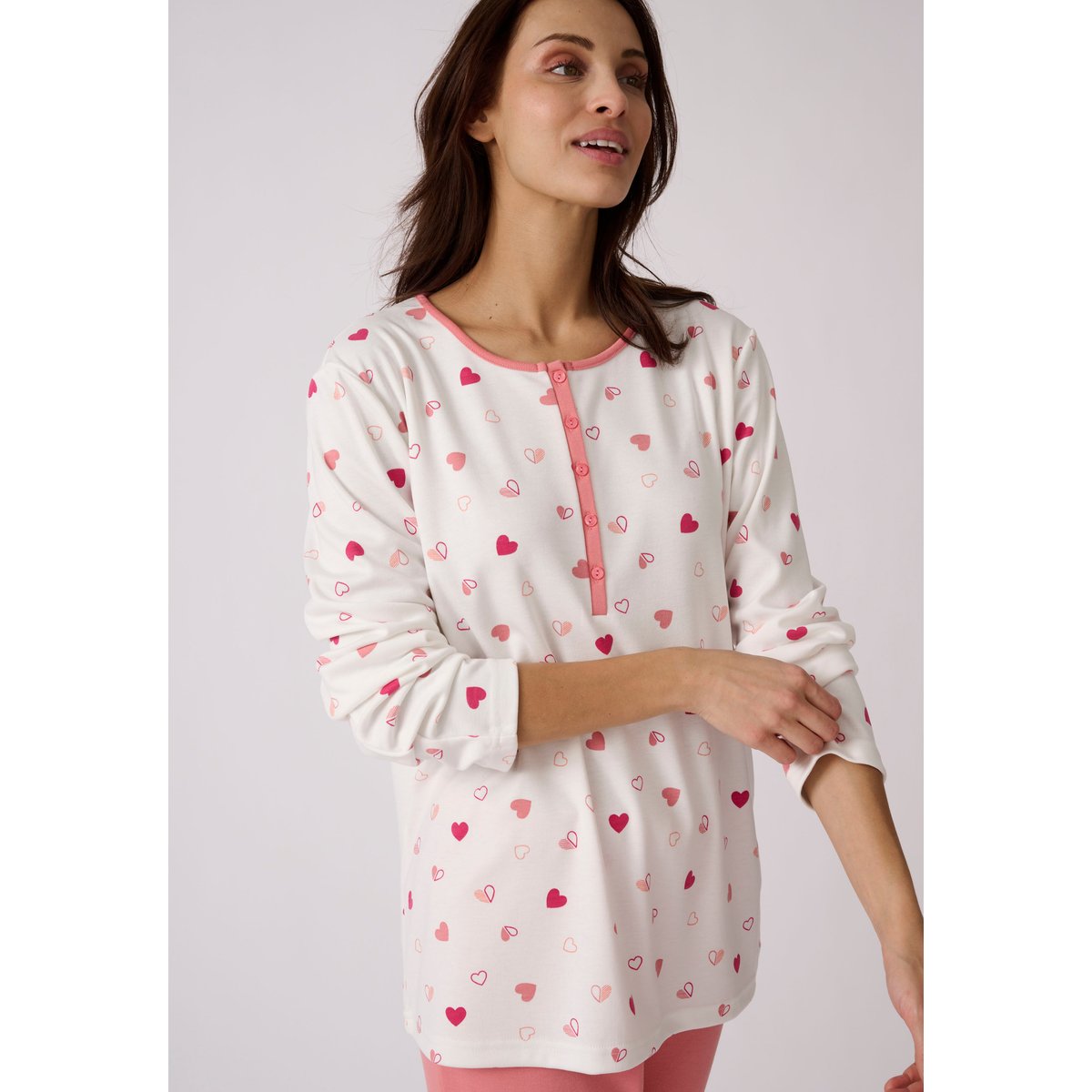Pyjama Thermolactyl en maille interlock blanc rose imp., DAMART
