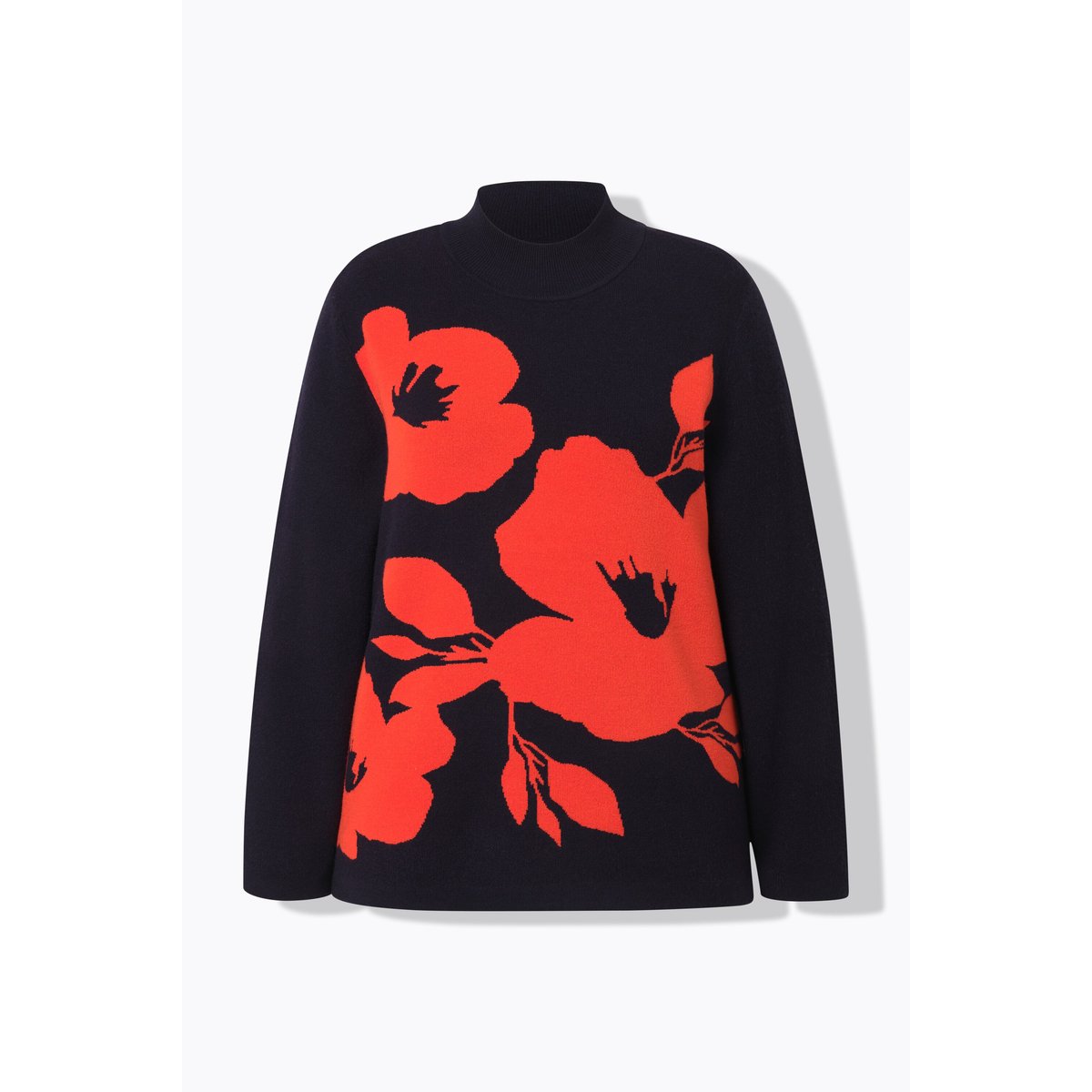 Pull, fleurs, oversize, col montant marine, ULLA POPKEN