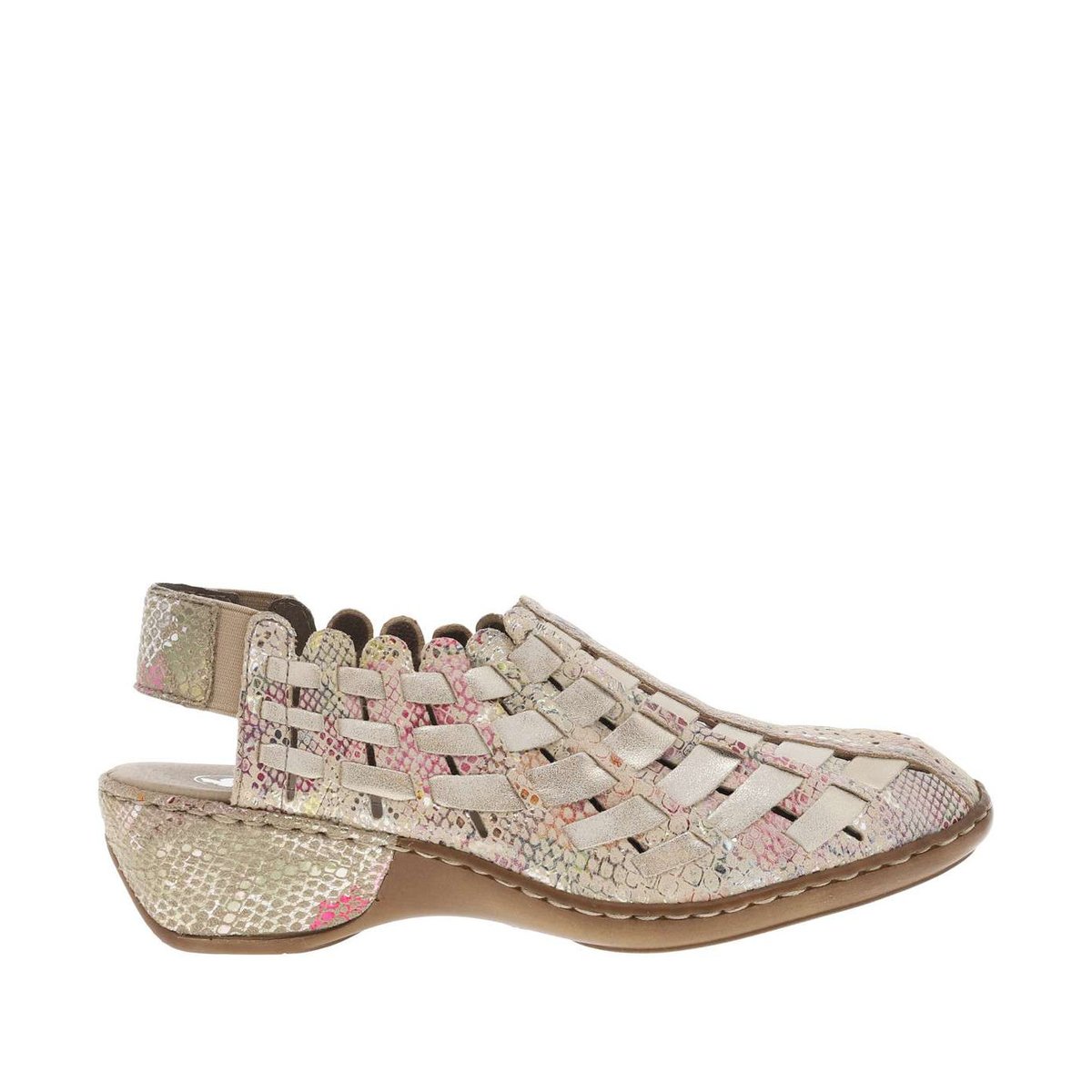 Escarpins en cuir multicolores à talon compensé avec bande élastiquée beiges, RIEKER