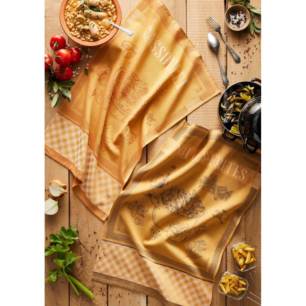 Torchon jacquard en coton CASSOULET orange ocre, COUCKE