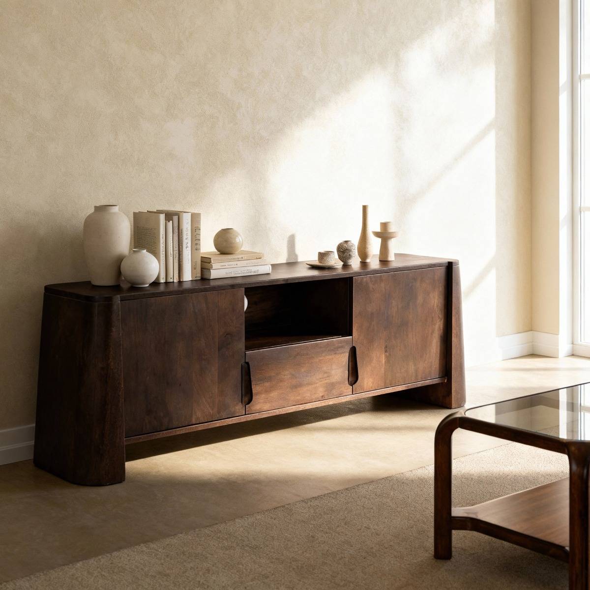 Meuble TV en bois de manguier LIRIEL bois foncé, MADE IN MEUBLES 