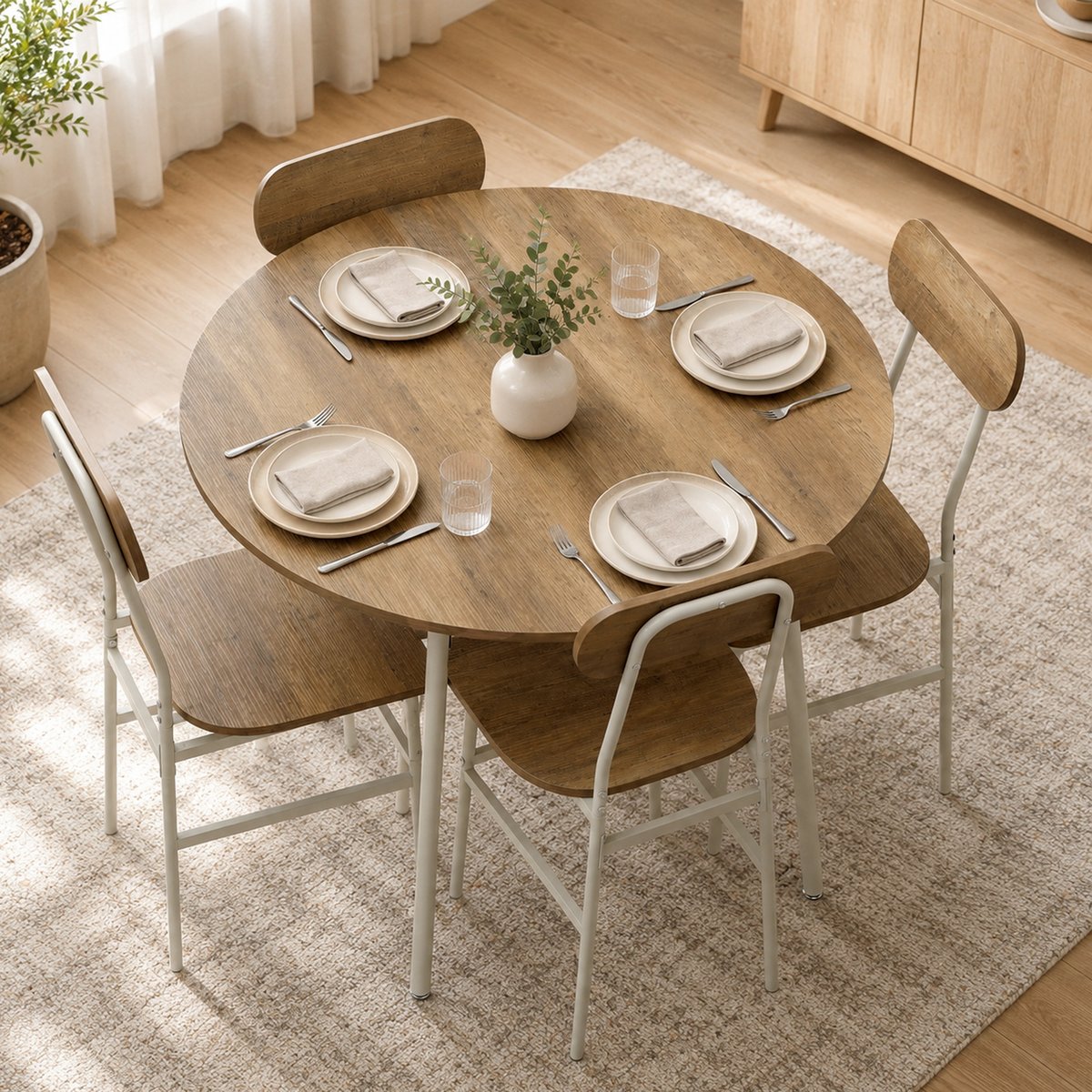 Ensemble de table à manger Panneau de bois naturel et blanc, HOMCOM