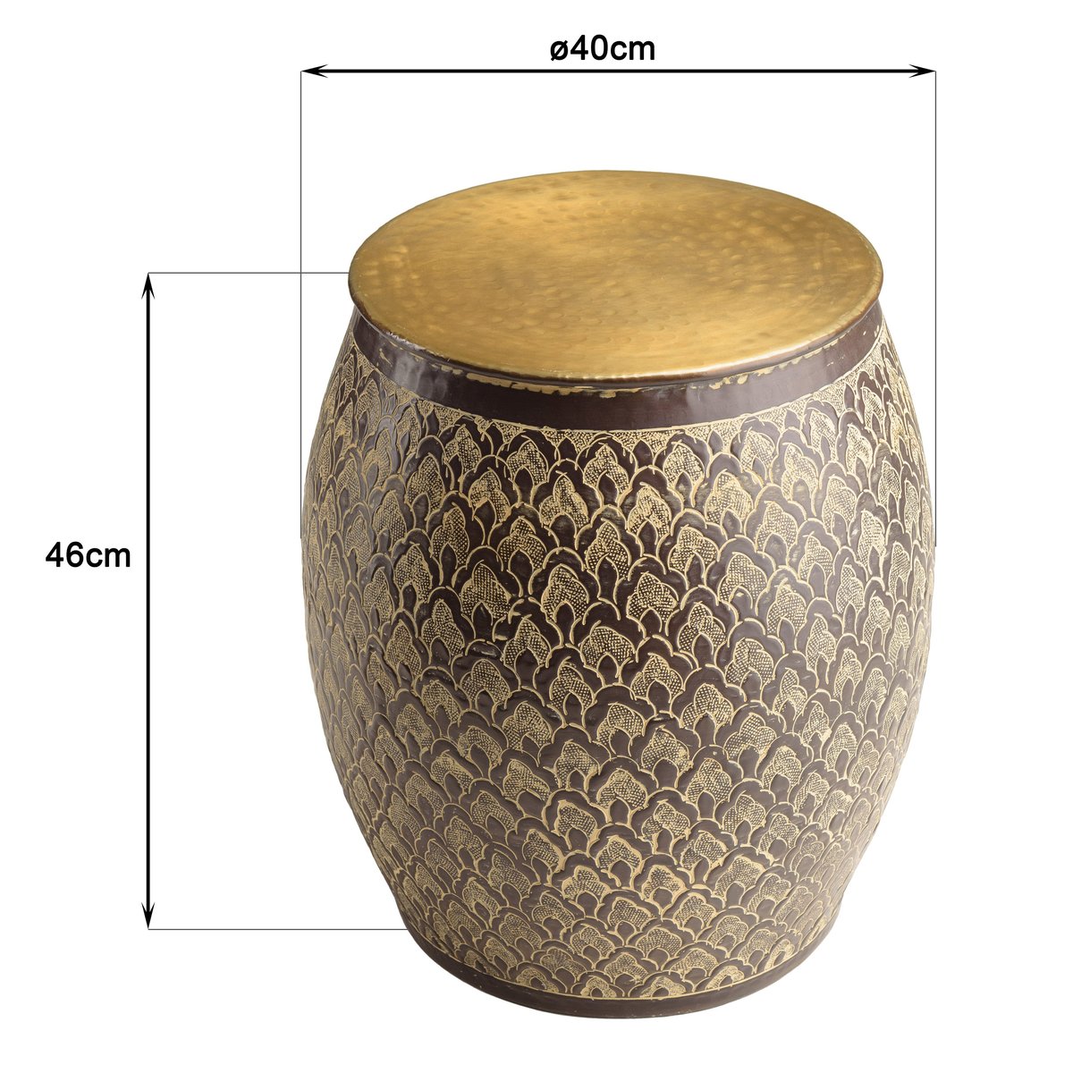 Bout de canapé brun antique motifs orientaux plateau doré NADOR doré, PIER IMPORT