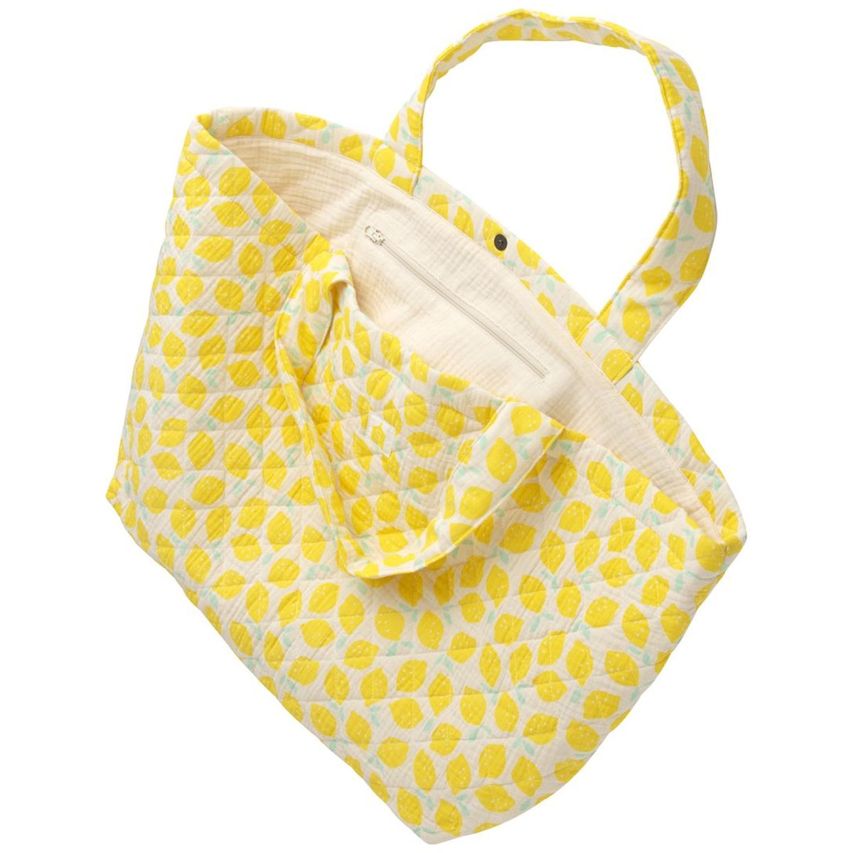 Sac cabas en gaze de coton matelassé imprimé - LEOPARD ecru, jaune, bleu, SAUTHON
