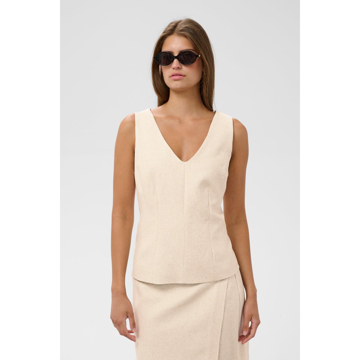 Blouse à manches courtes beige oatmeal, SOAKED IN LUXURY