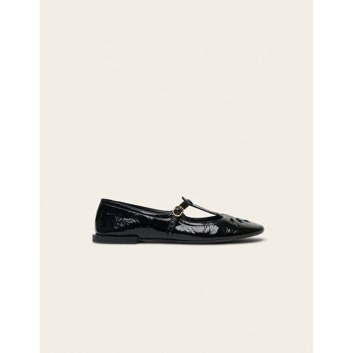 Ballerines NOLA cuir plissé verni noir, ODAJE