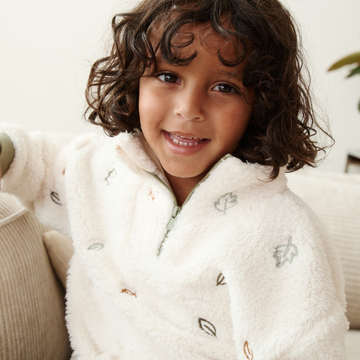 Sweat-shirt bébé en sherpa Ginkgo ecru, PETIT BEGUIN