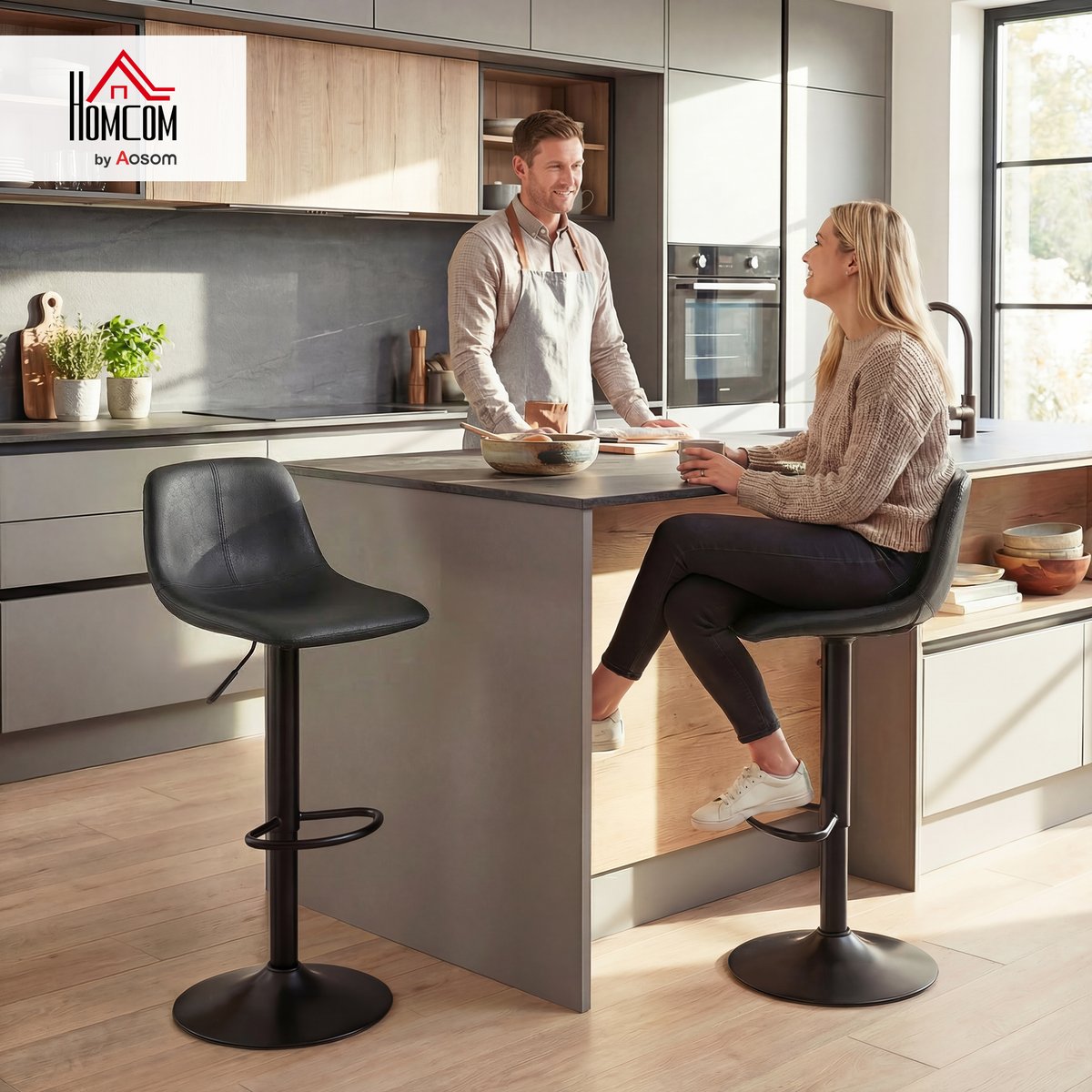 Tabouret de bar PU Noir noir, HOMCOM