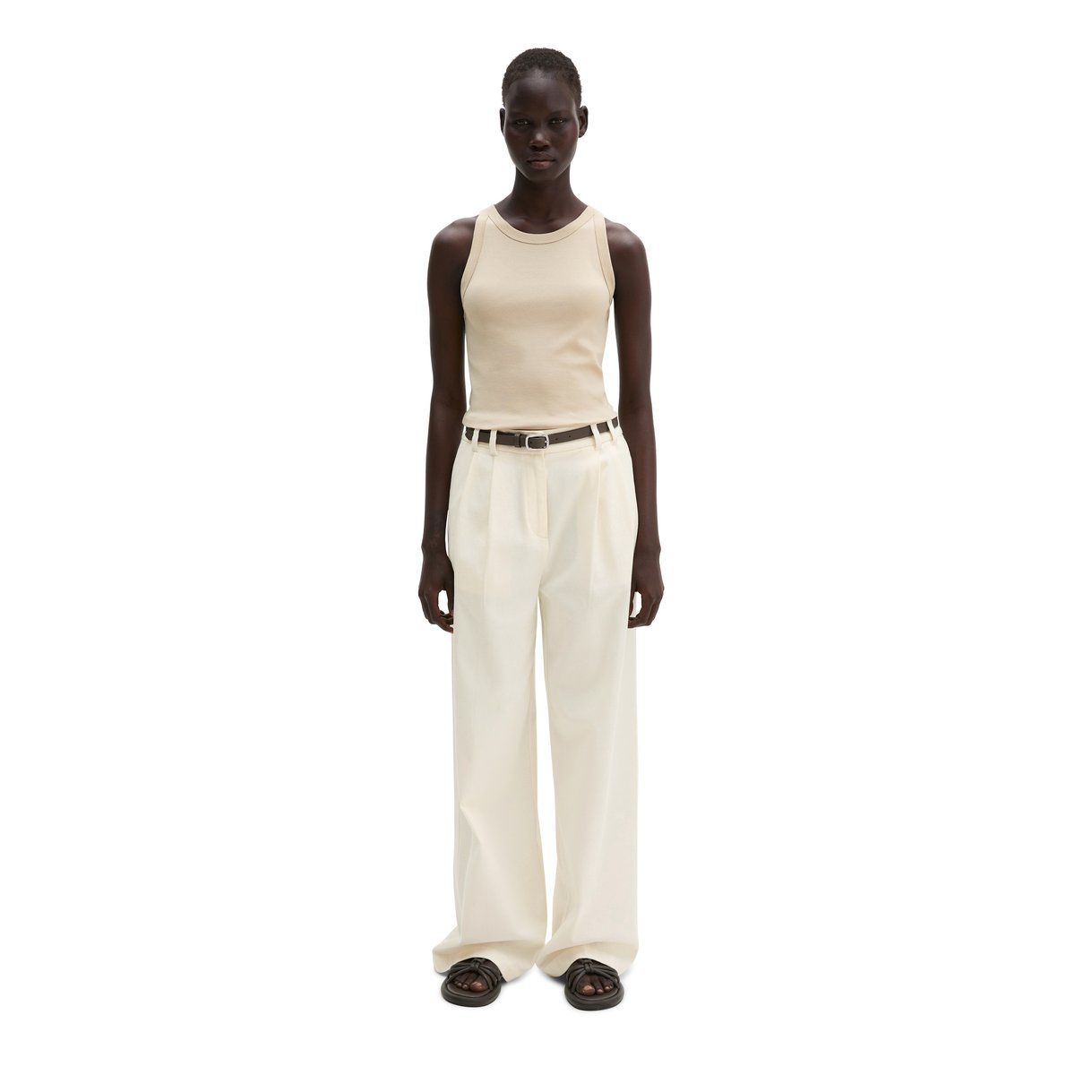 Débardeur regular en jersey de coton organique rib beige, MARC O'POLO