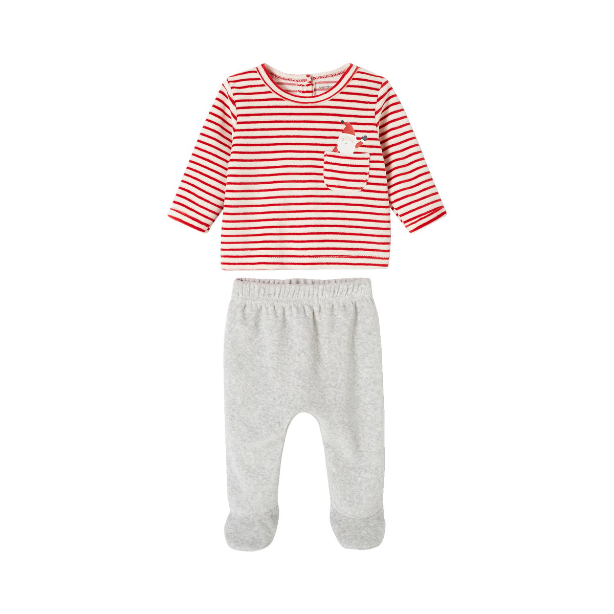 Pyjama de Noël en velours bébé gris chiné, VERTBAUDET