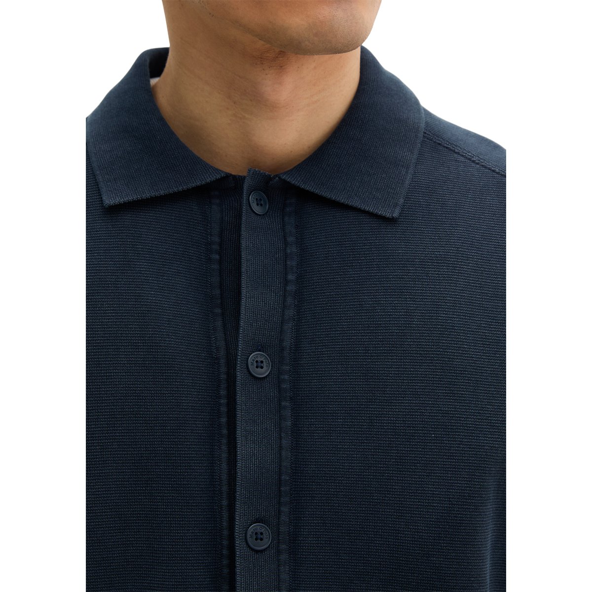 T-shirt en tricot regular en coton biologique certifié bleu foncé, MARC O'POLO