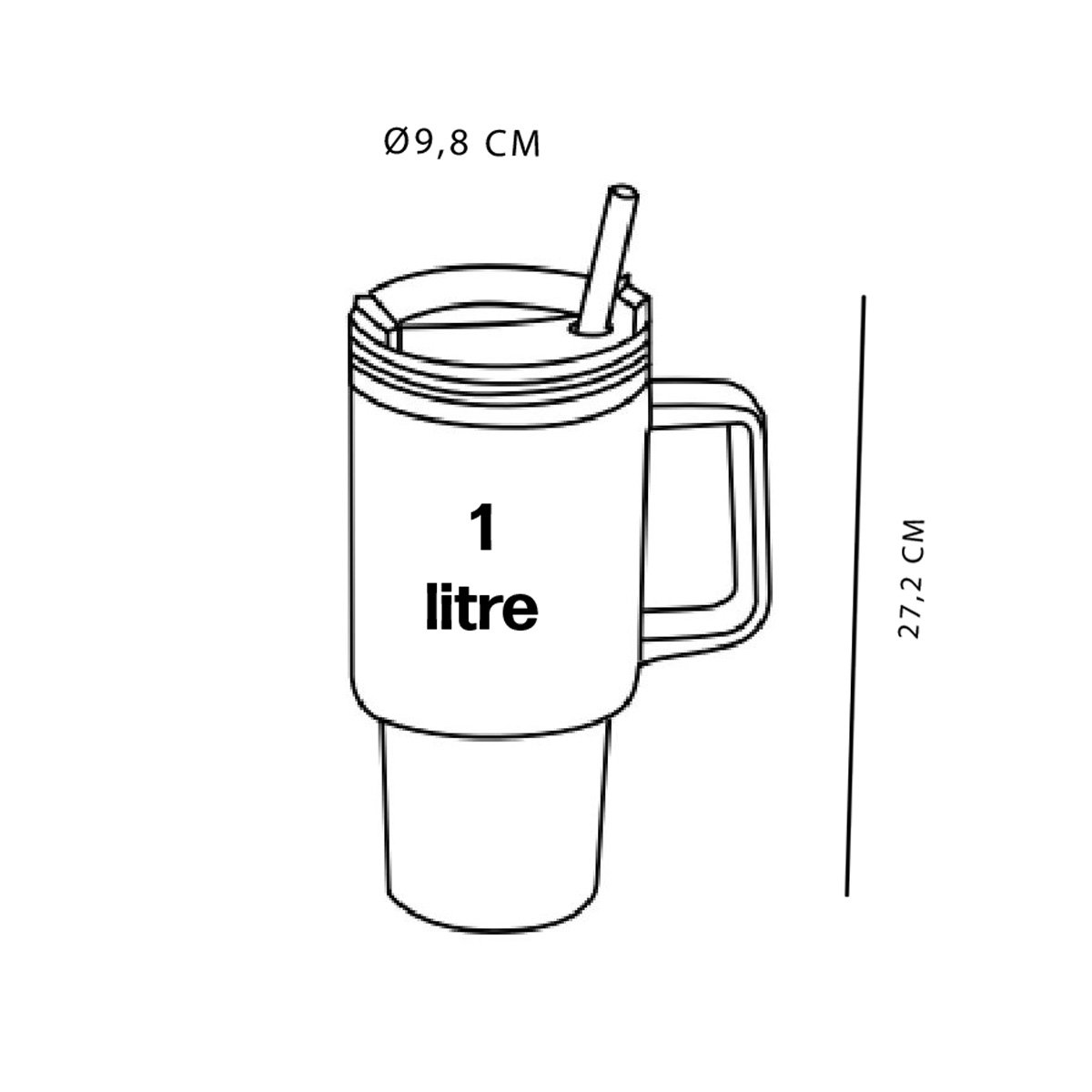Tumbler mug isotherme avec paille en inox KITCHEN blanc, UTILITY