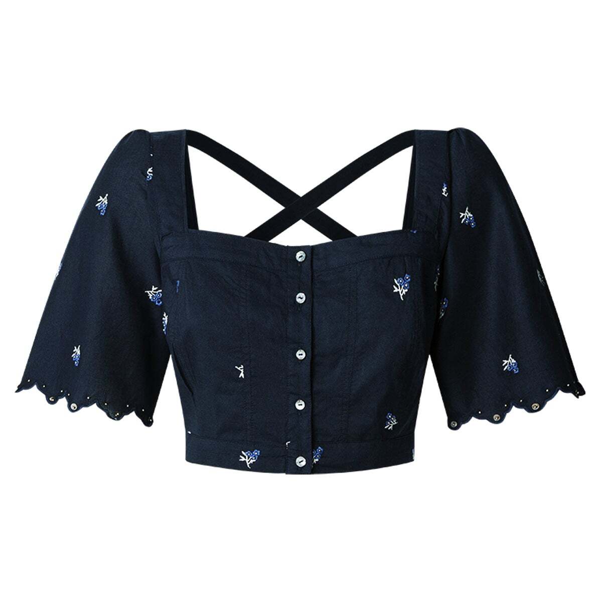 Top À Fleurs Brodées En Popeline bleu dulwich, PEPE JEANS