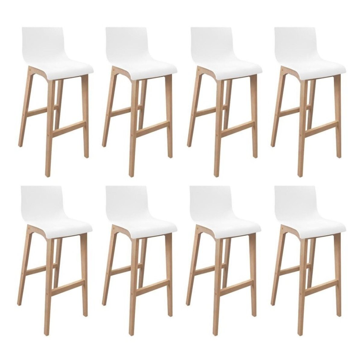 Lot de tabourets de bar en chêne et assise plastique blanche 75cm TANNA|Lot de 8 | Lot de 8 blanc, MOB IN