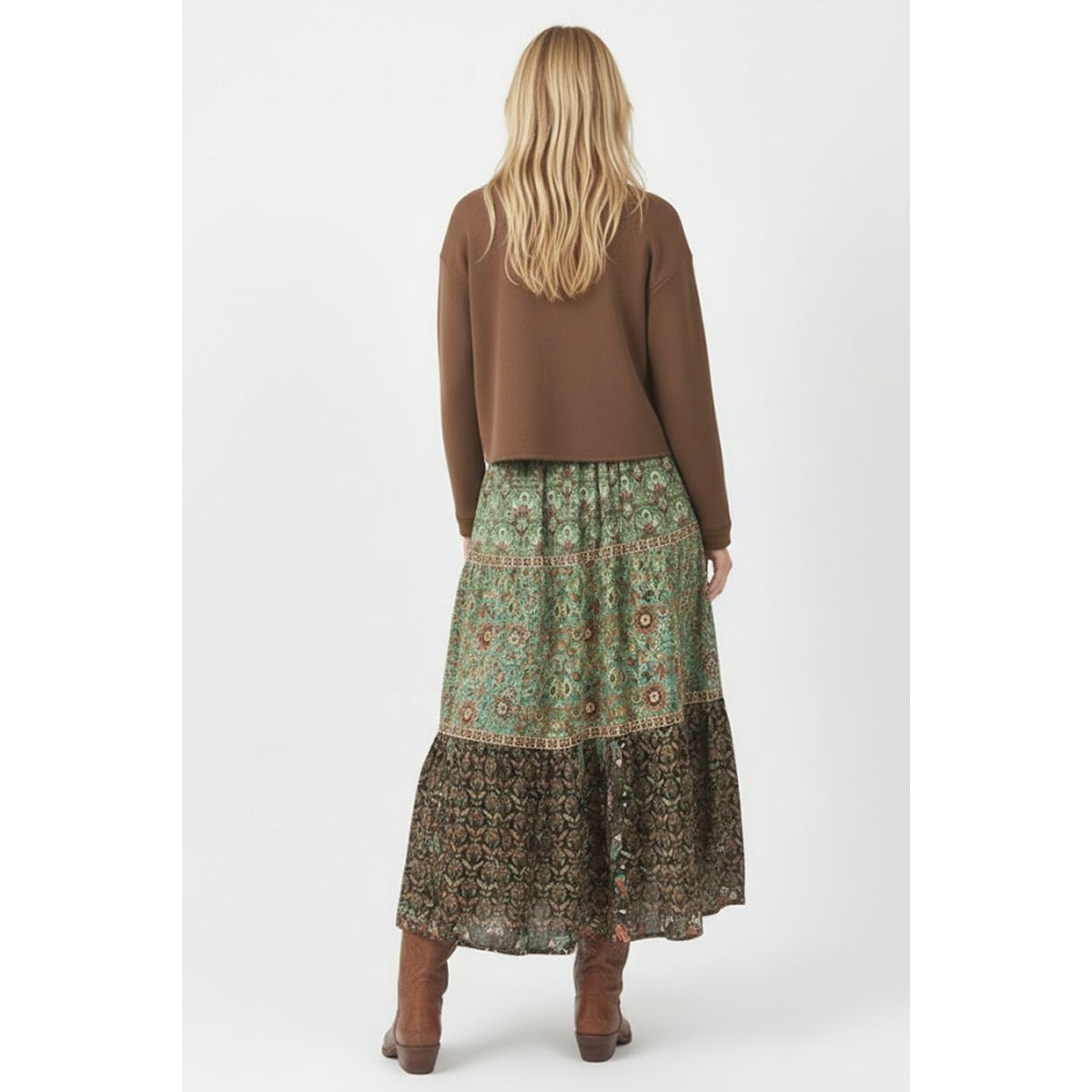 Jupe longue imprimée INSTANT vert, DERHY