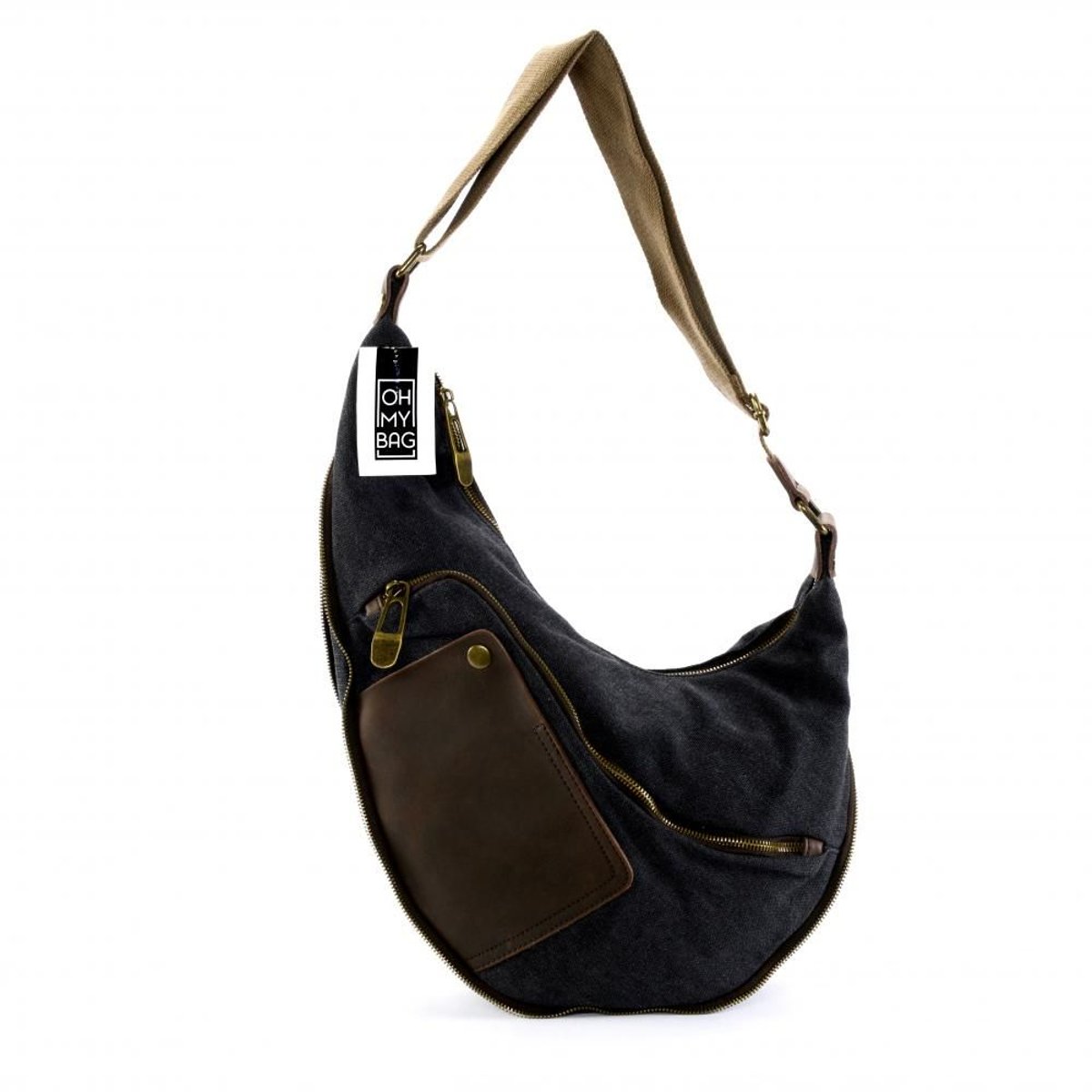 Sac à main en cuir italien et toile ANGERS noir, OH MY BAG